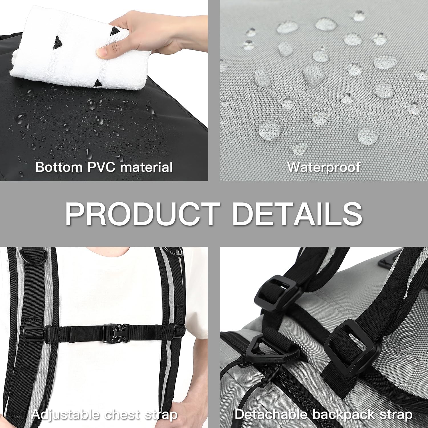 Borsone Palestra Uomo Grande 70L Grigio - immagine 5