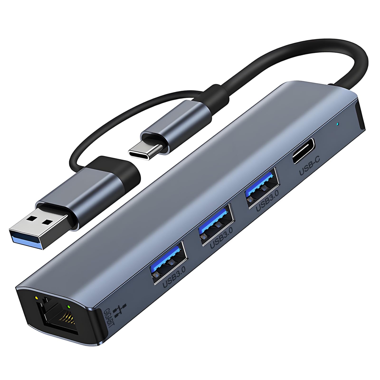 Oblinple Hub USB 3.0 USB C Ethernet 5 in 2