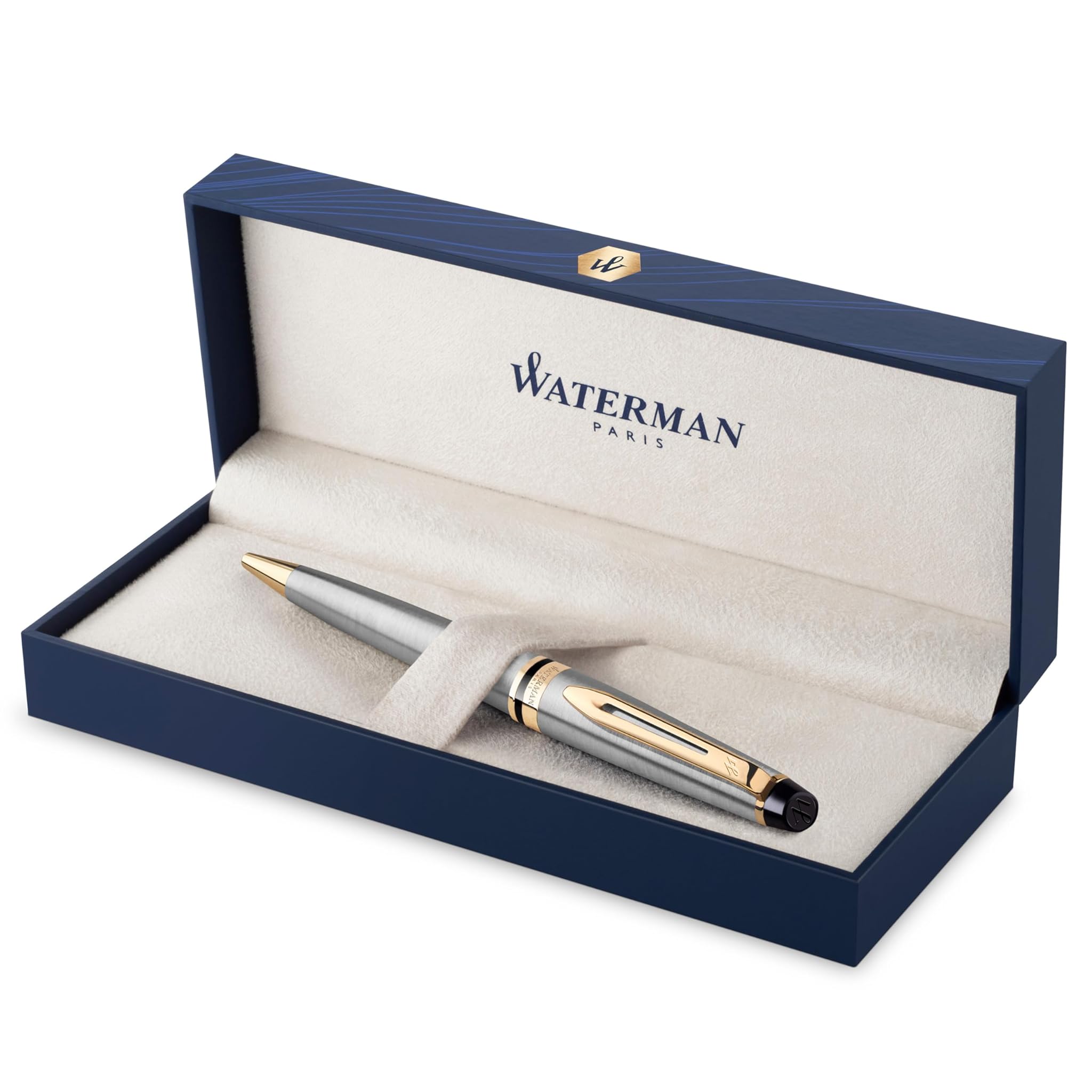 Waterman Expert Penna a Sfera Stainless Steel Gold Trim, Confezione Regalo
