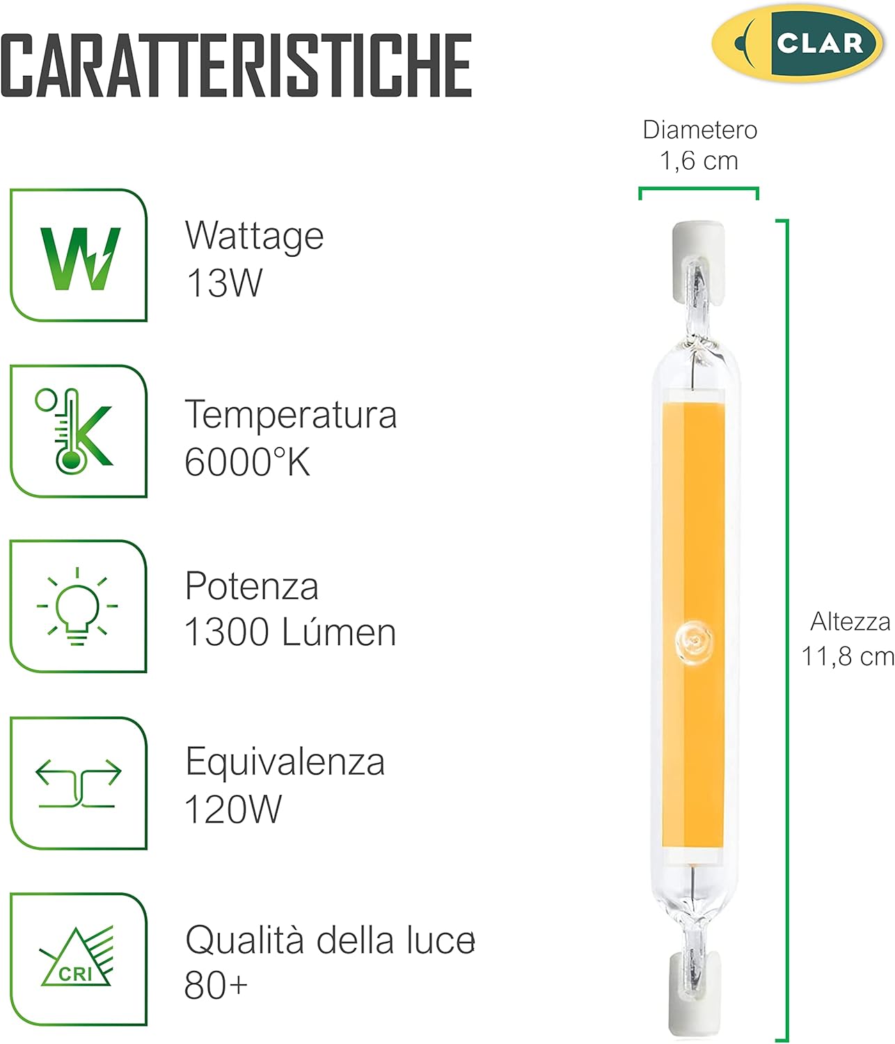 Clar - R7S LED 118mm 13W (Pack 5) - immagine 2
