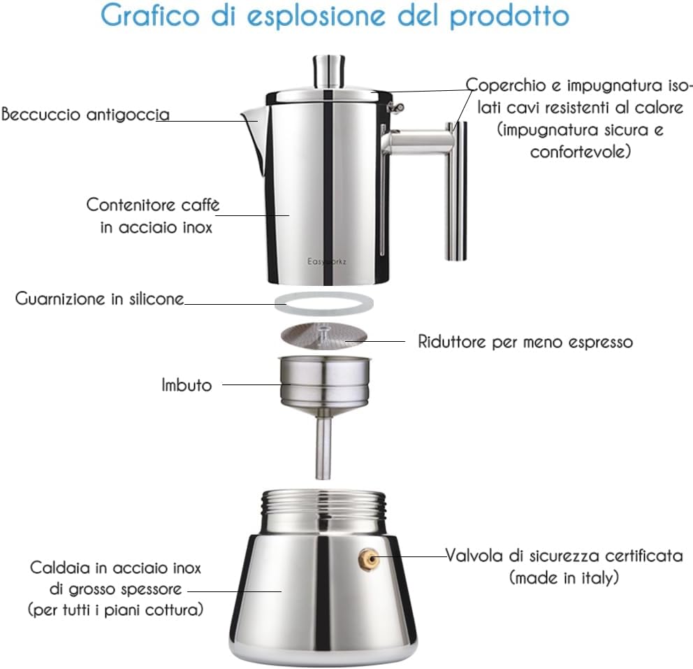 Easyworkz Diego Caffettiera Espresso 4 Tazze, 200 ml - immagine 2