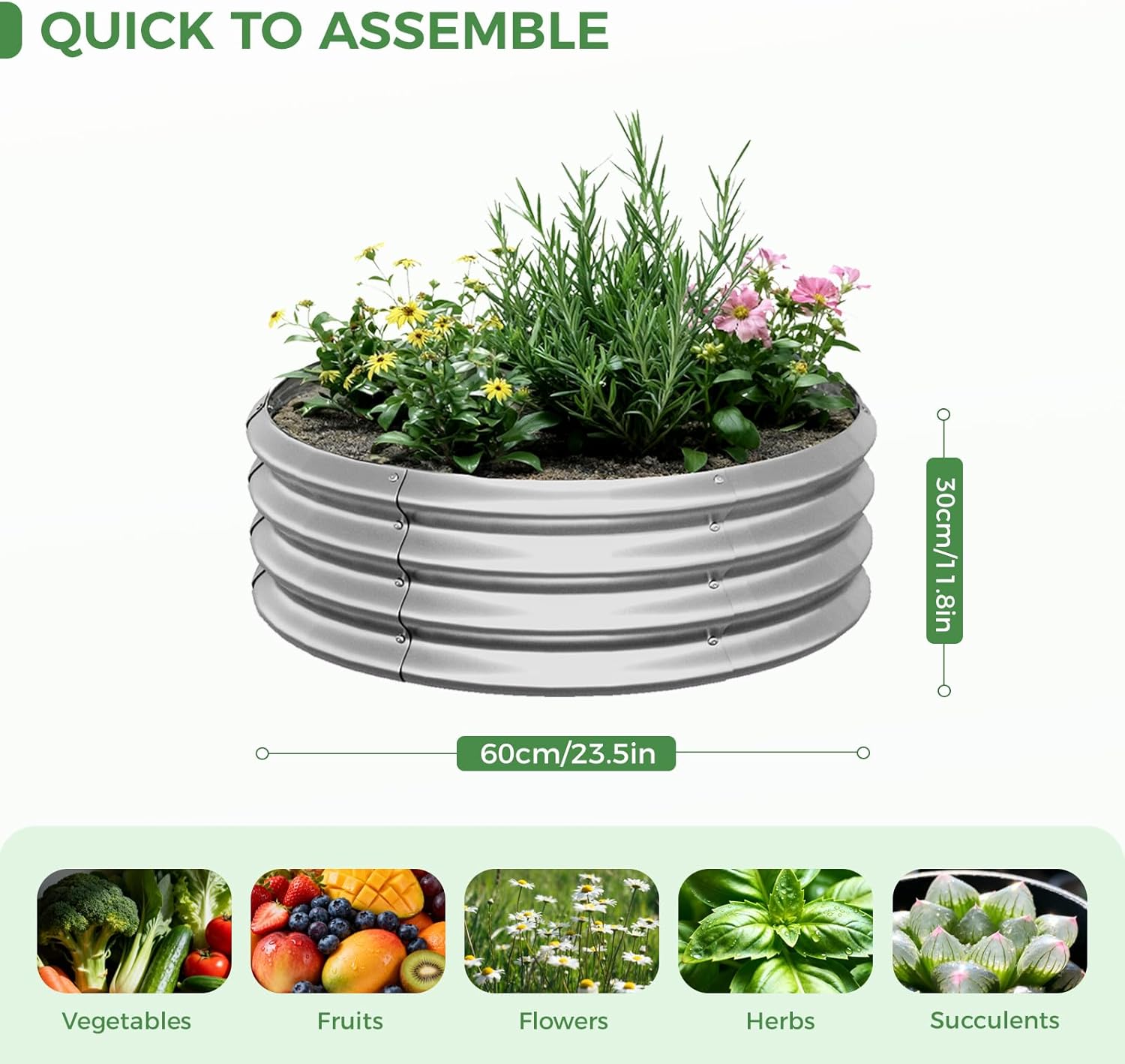 Bamworld Orto Rialzato Rotondo 2 Pezzi 60x30cm, Argento - immagine 2