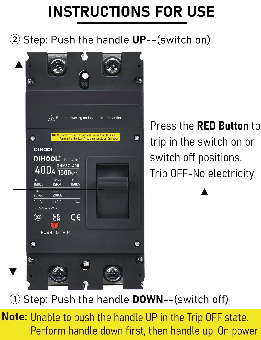 DIHOOL DC 1500V Interruttore 400A 2P mccb fusibile per batteria dc - immagine 4