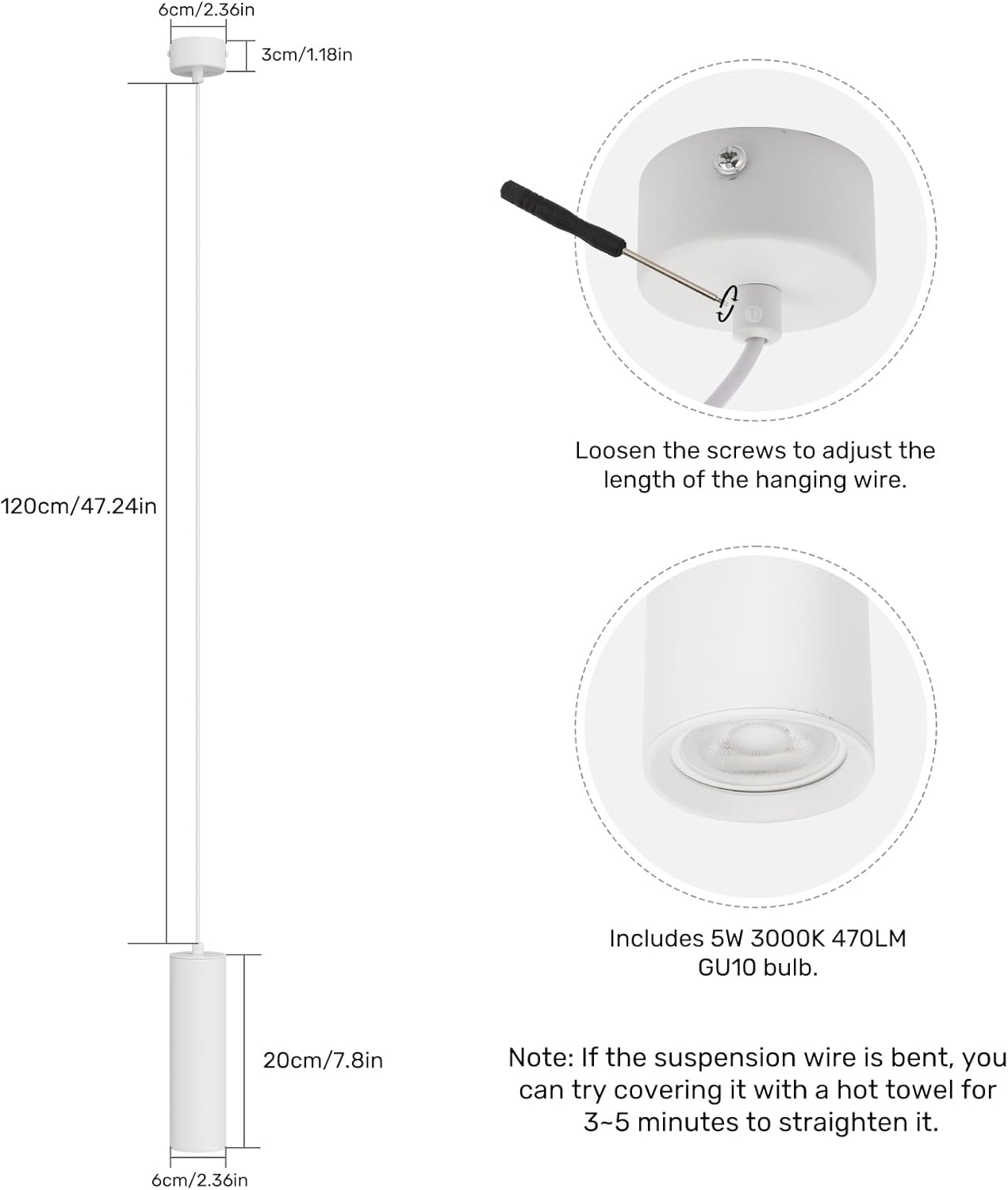 Klighten Lampada a Sospensione Cilindro GU10, Bianco - immagine 2