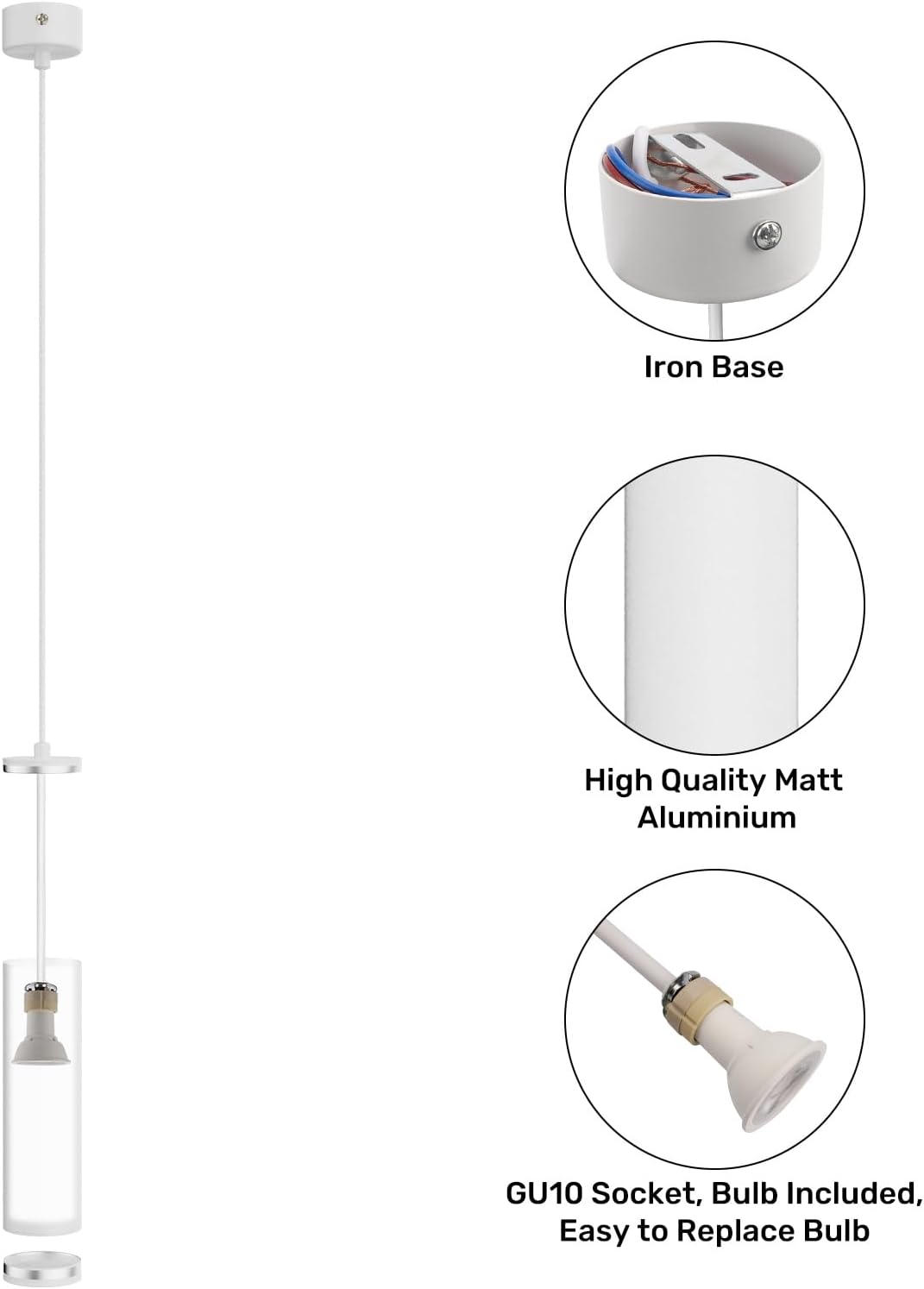 Klighten Lampada a Sospensione Cilindro GU10, Bianco - immagine 3