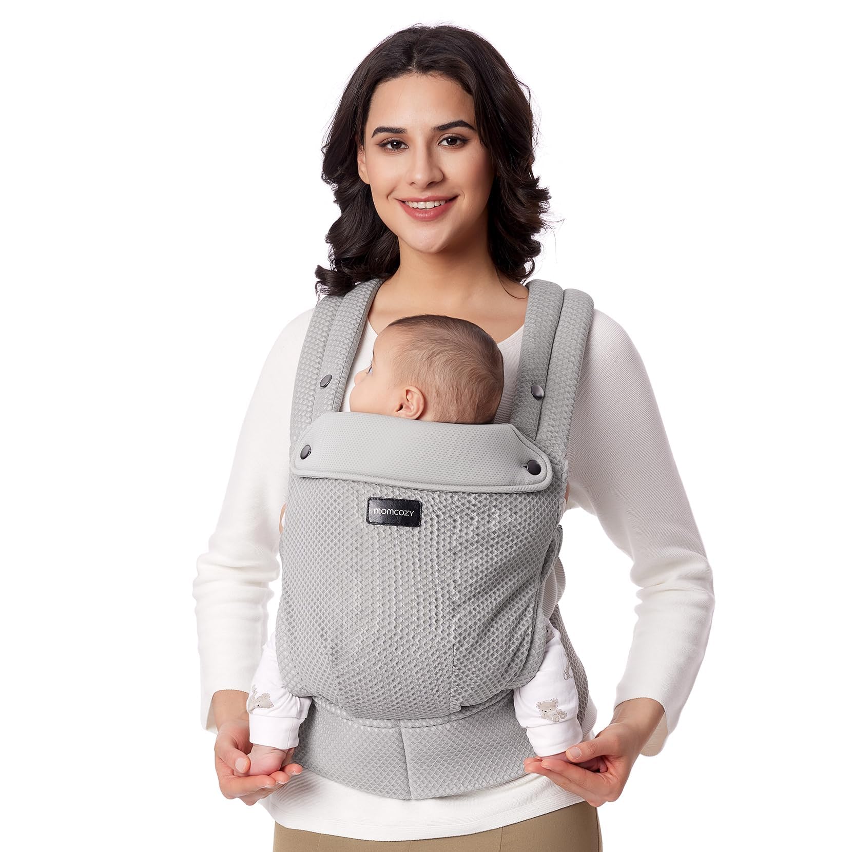 Momcozy Marsupio Traspirante in Rete, Ergonomico e Leggero, per 3,2–20 kg(3-24 mesi) con Supporto Lombare Rinforzato, Comfort per Tutto il Giorno per Genitori a Mani Libere, AirMesh/Grigio