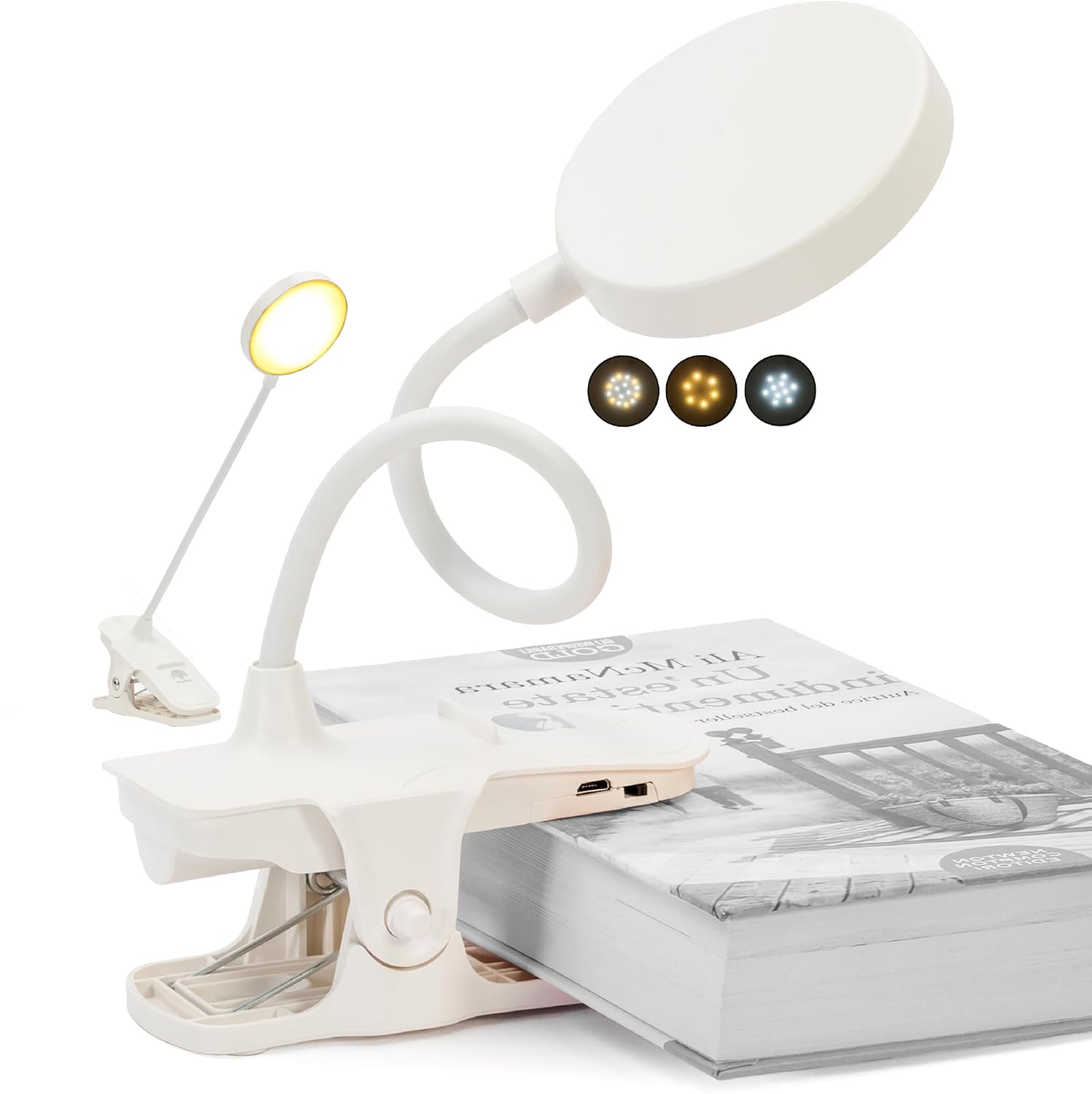 Lampada da Lettura Senza Fili con Clip, Ricaricabile