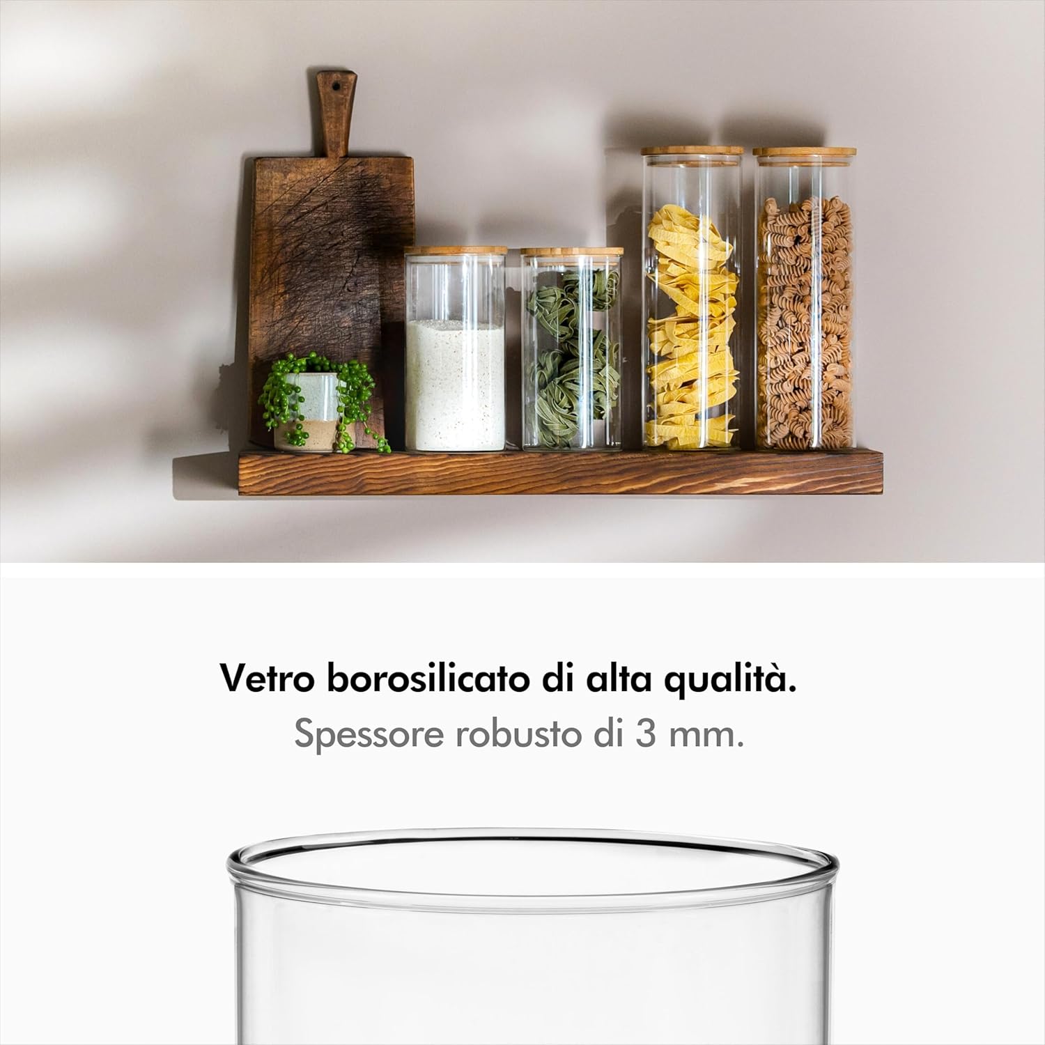 Set 2 Porta Pasta di Vetro 1800ml con Coperchio Bambù - immagine 3