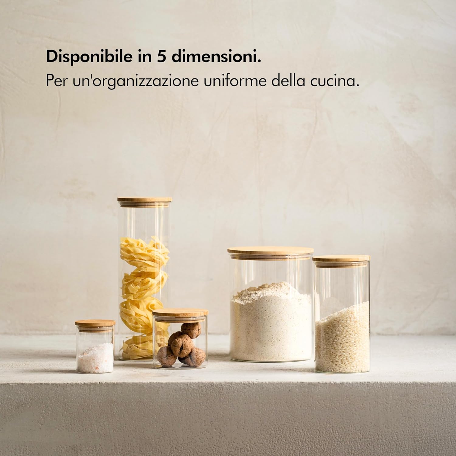 Set 2 Porta Pasta di Vetro 1800ml con Coperchio Bambù - immagine 4