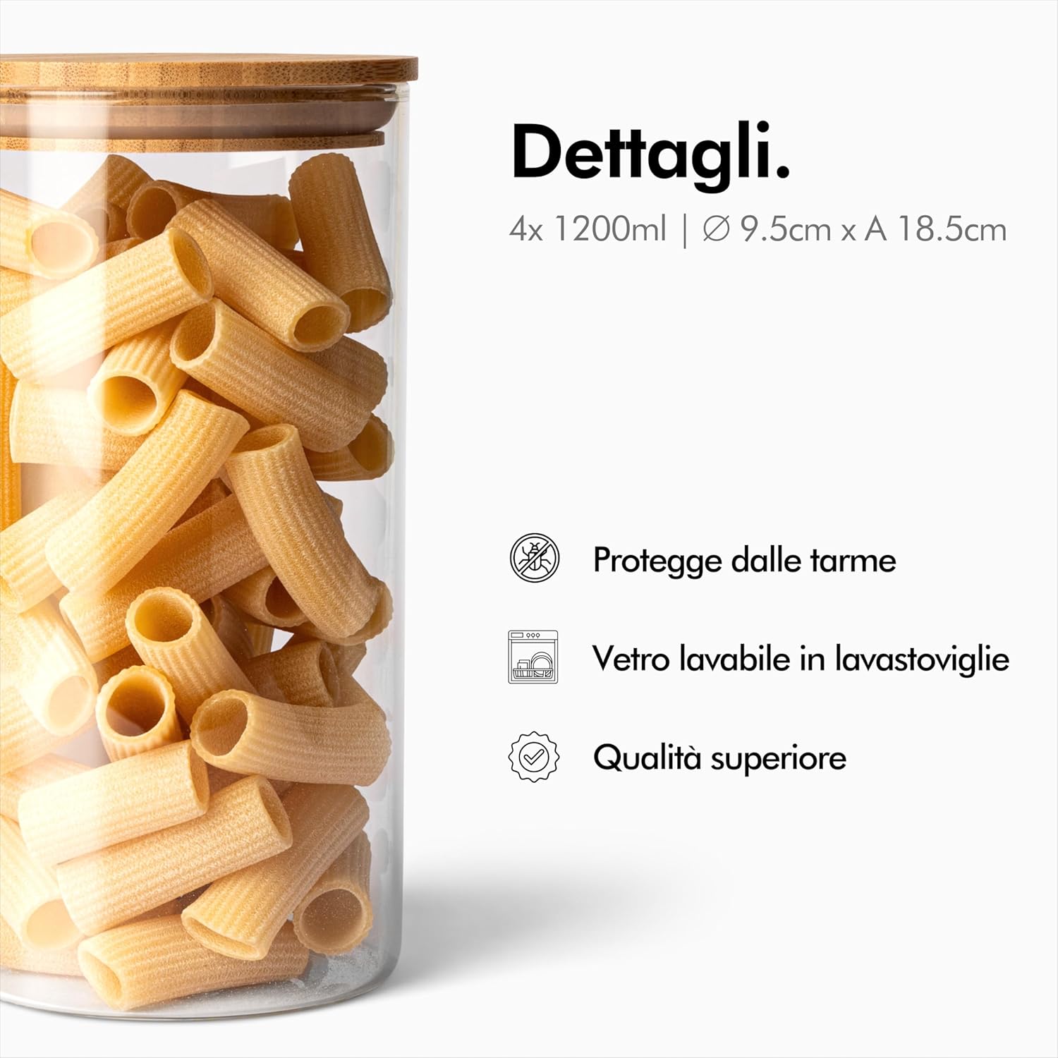 Set 2 Porta Pasta di Vetro 1800ml con Coperchio Bambù - immagine 5