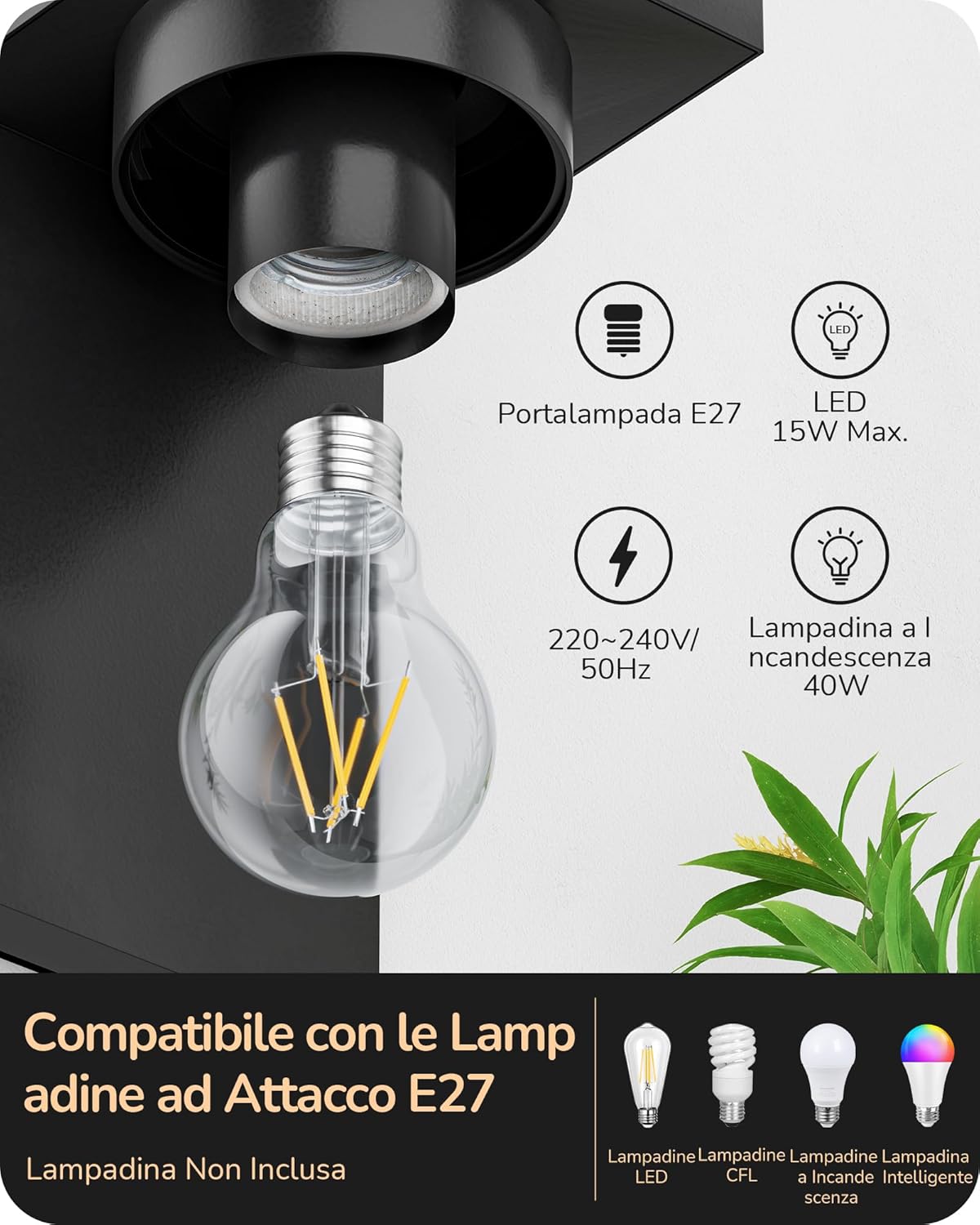 Edishine Applique da Parete Esterna Nera 19x12x15cm - immagine 2