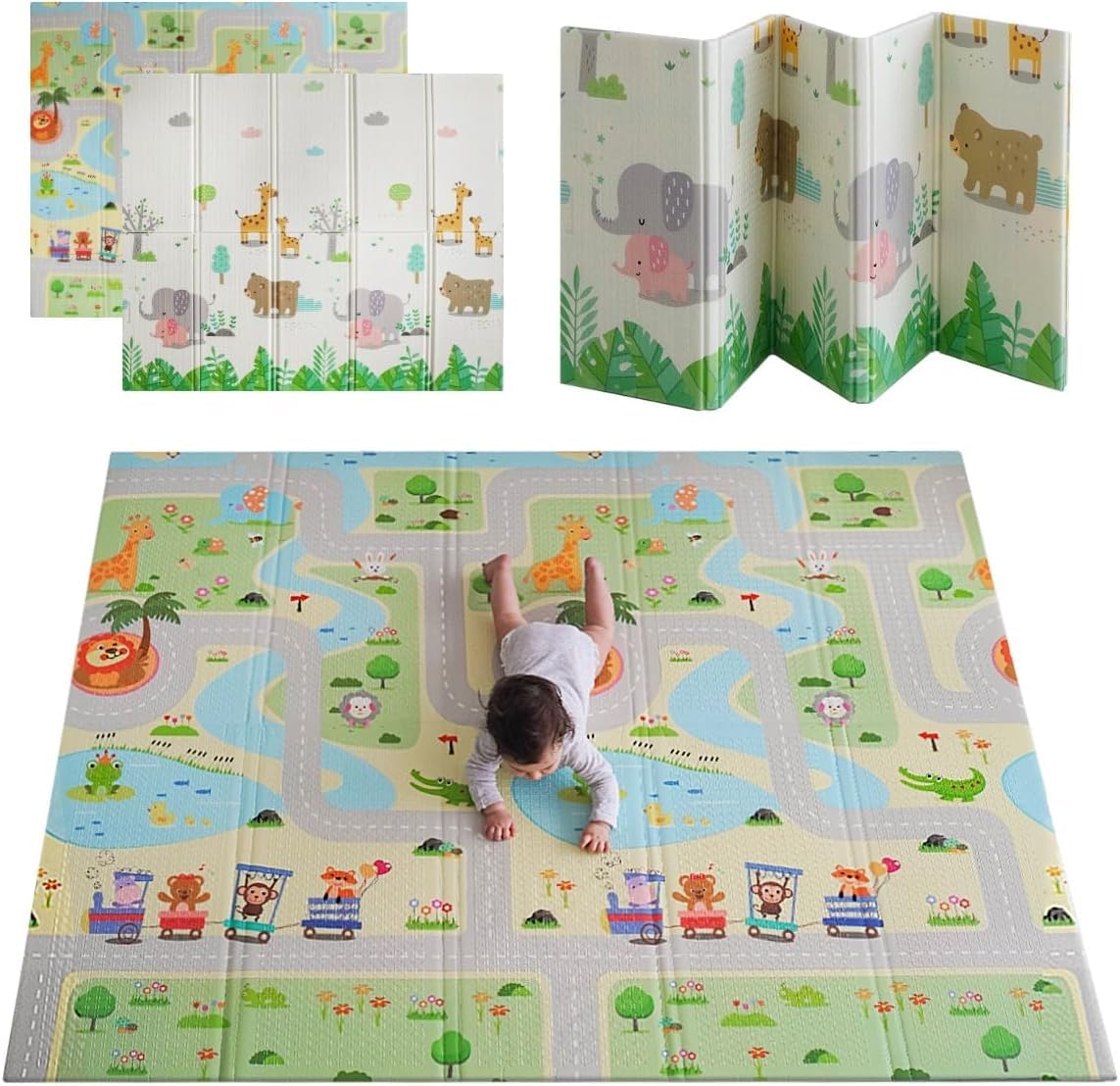 Tappetino da gioco per bambini (Strade/Animali, Grande)