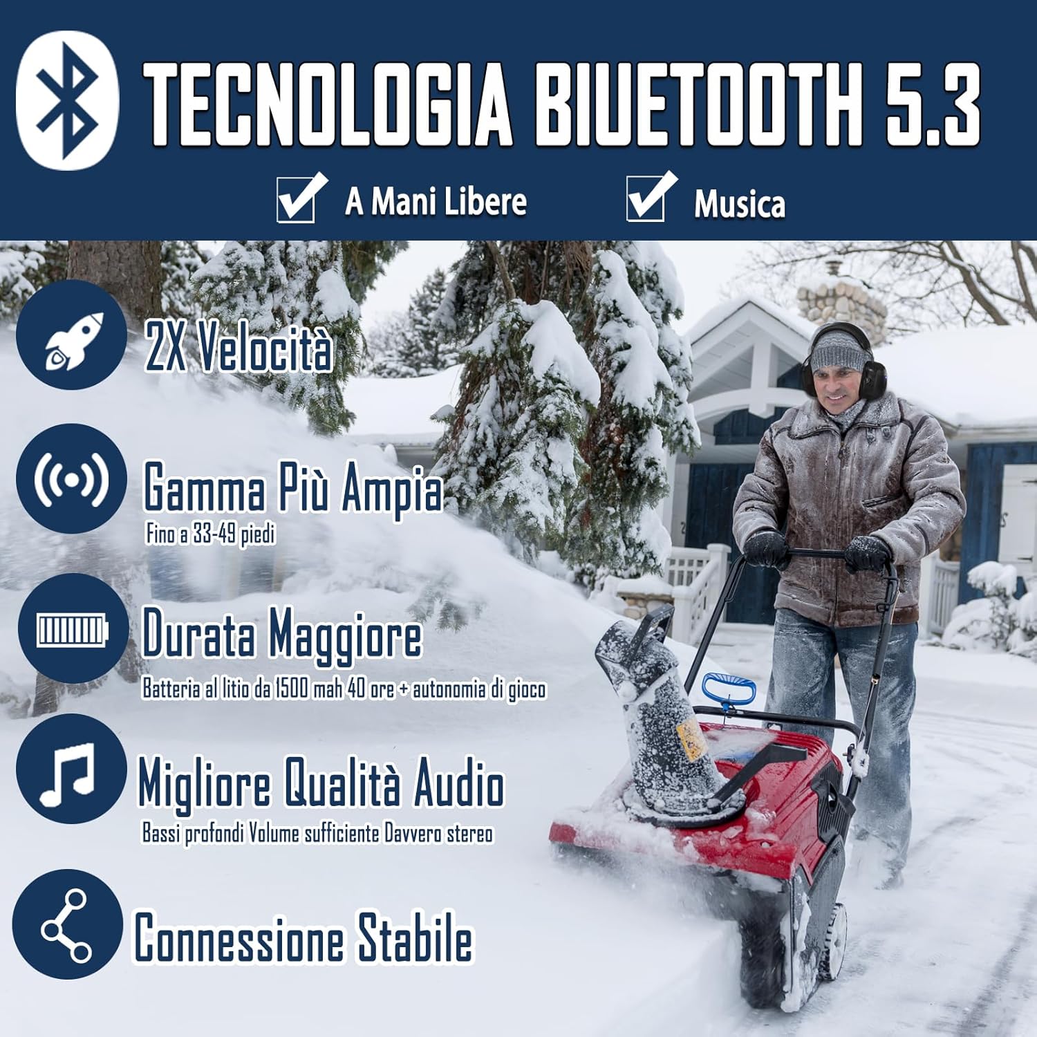 Prohear 037 - Cuffie Antirumore Bluetooth, Nero - immagine 3