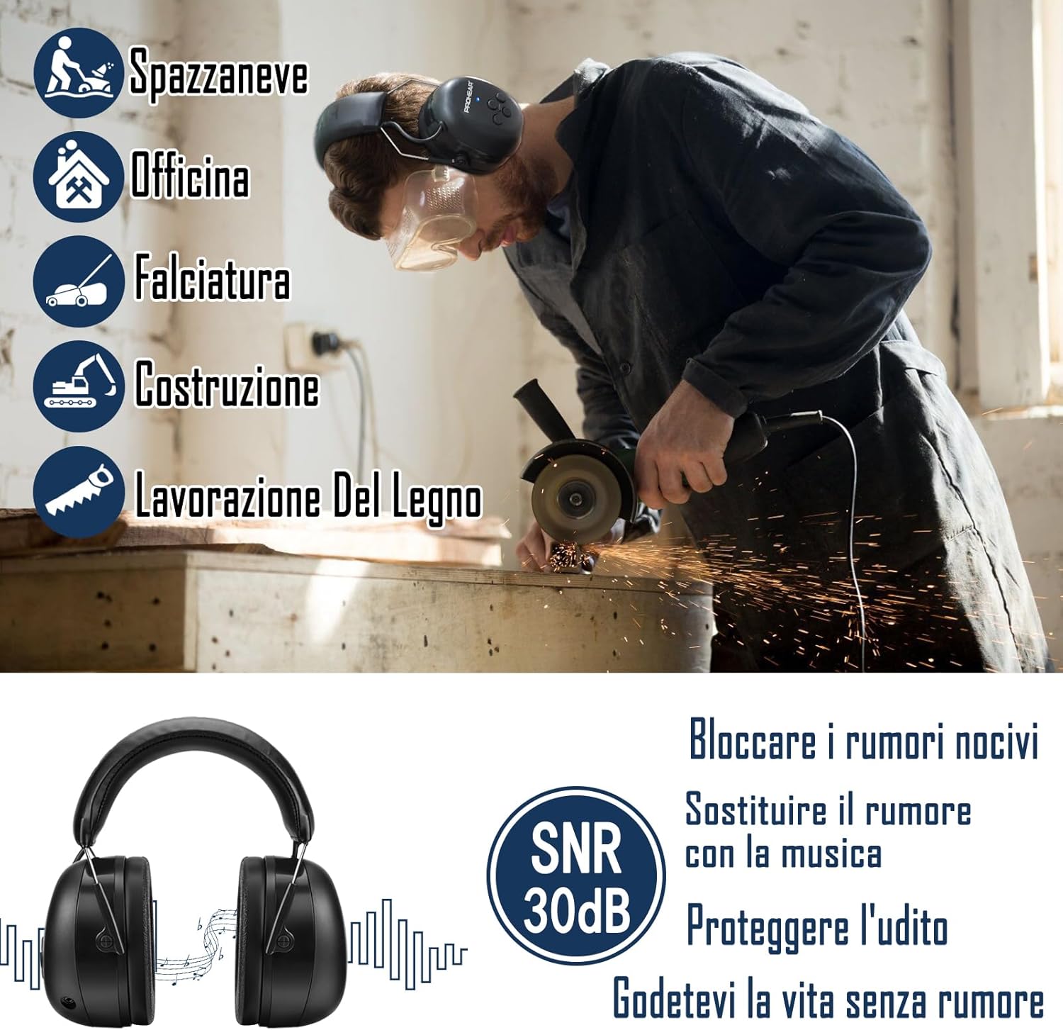 Prohear 037 - Cuffie Antirumore Bluetooth, Nero - immagine 4