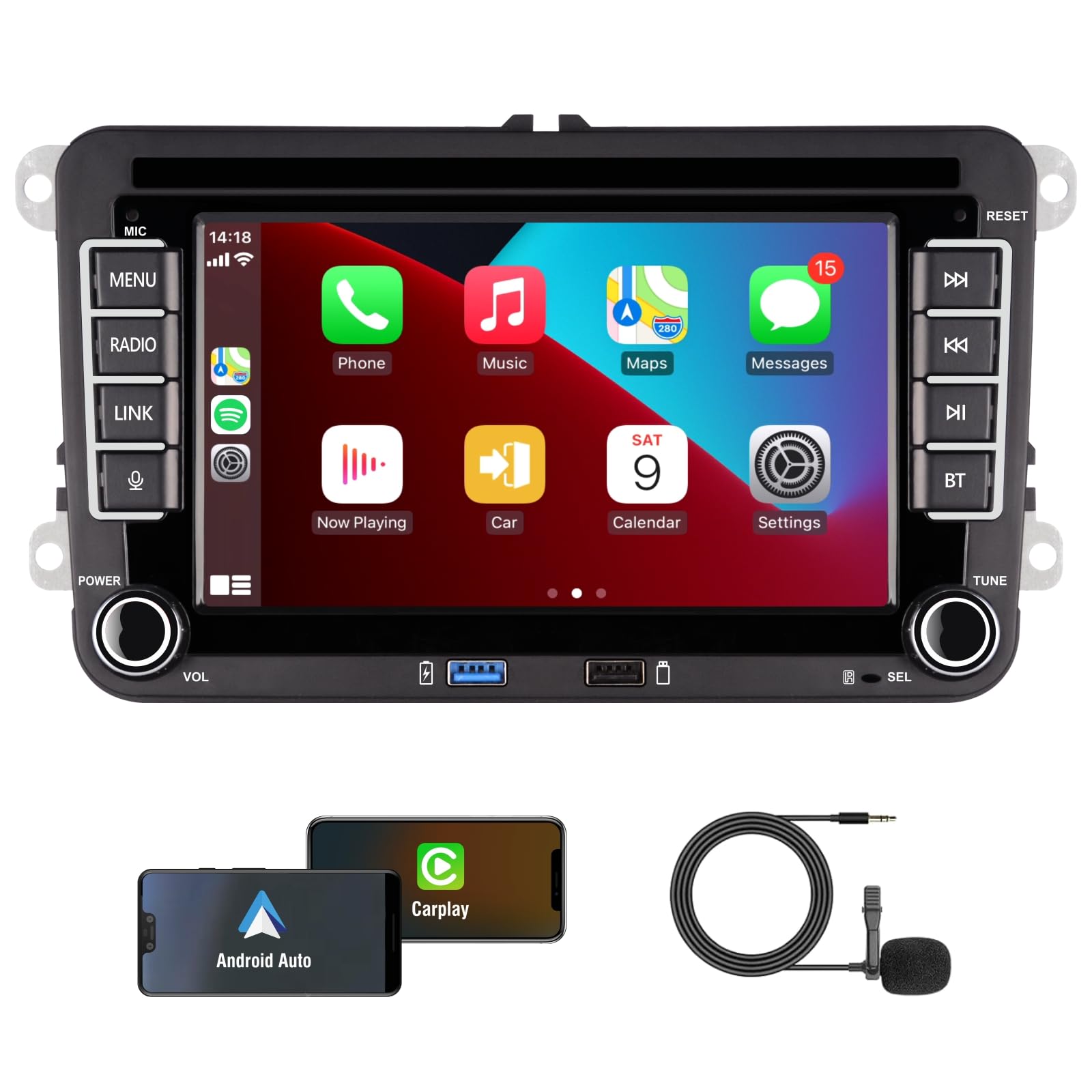 Kttcorlp Autoradio Wireless Carplay & Android Auto 7 inch