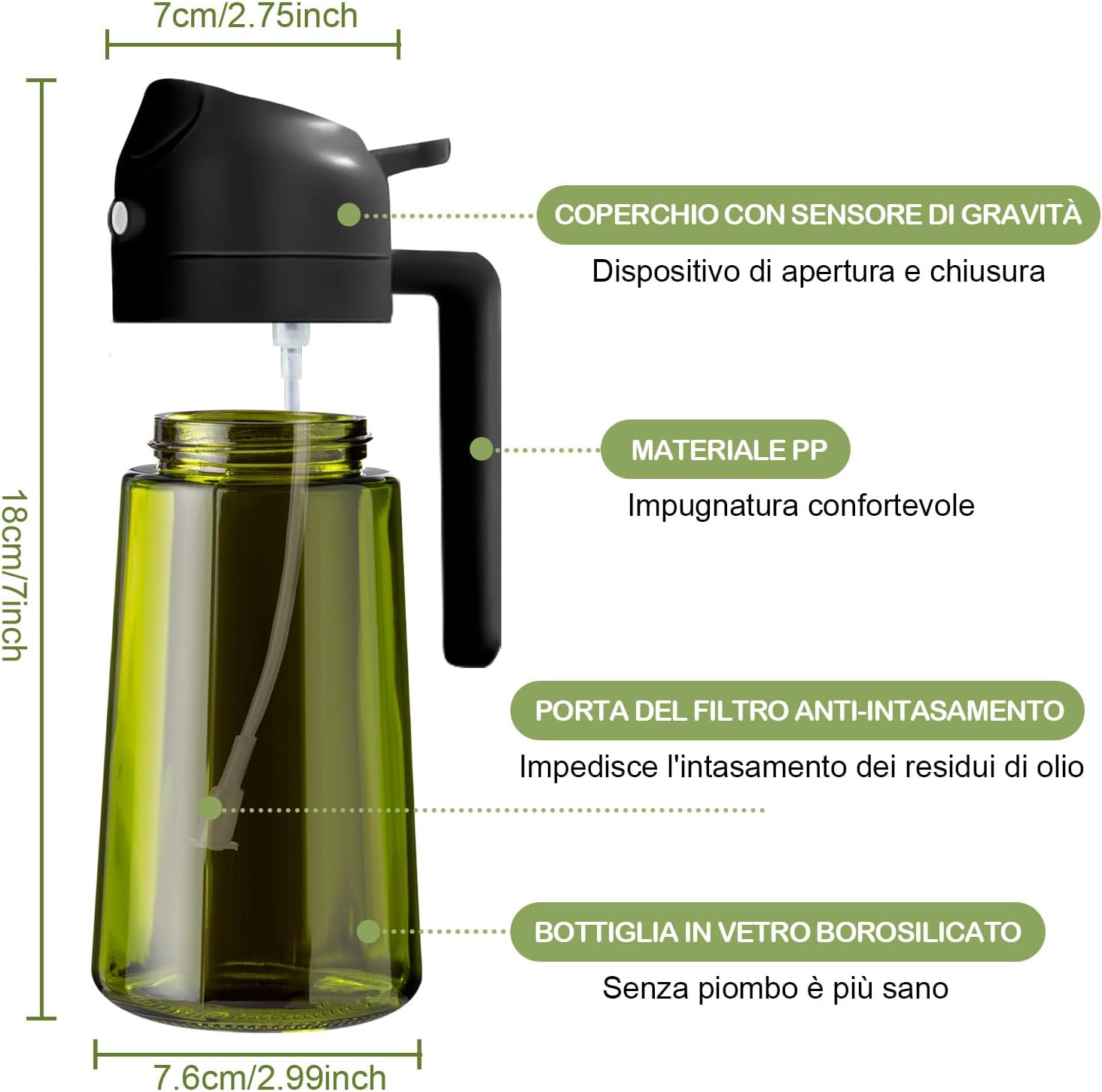 Yarramate Spruzzino Olio in Vetro 470ml, Nero - immagine 7