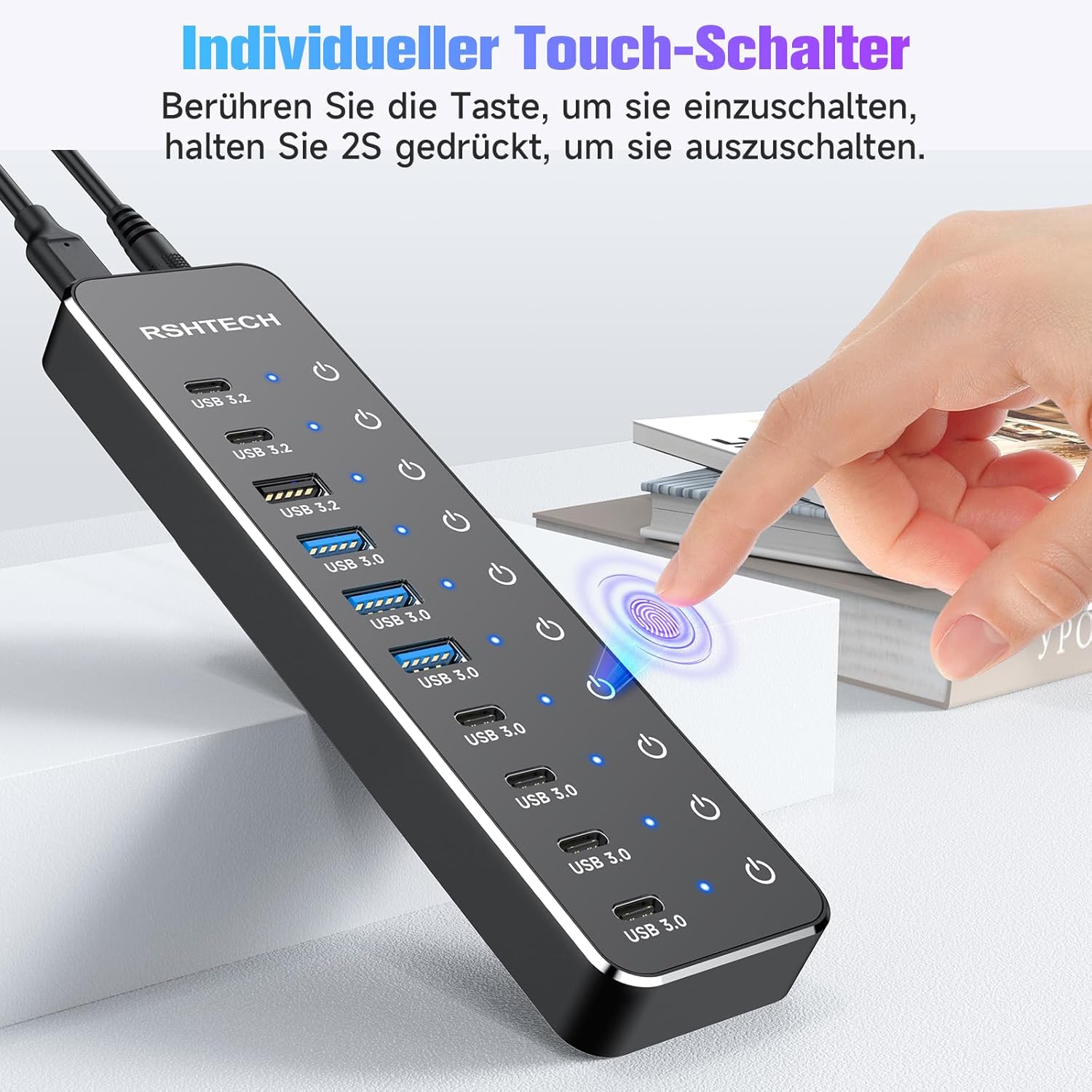 Rshtech Hub USB Alimentato 10 Porte 60W - immagine 4