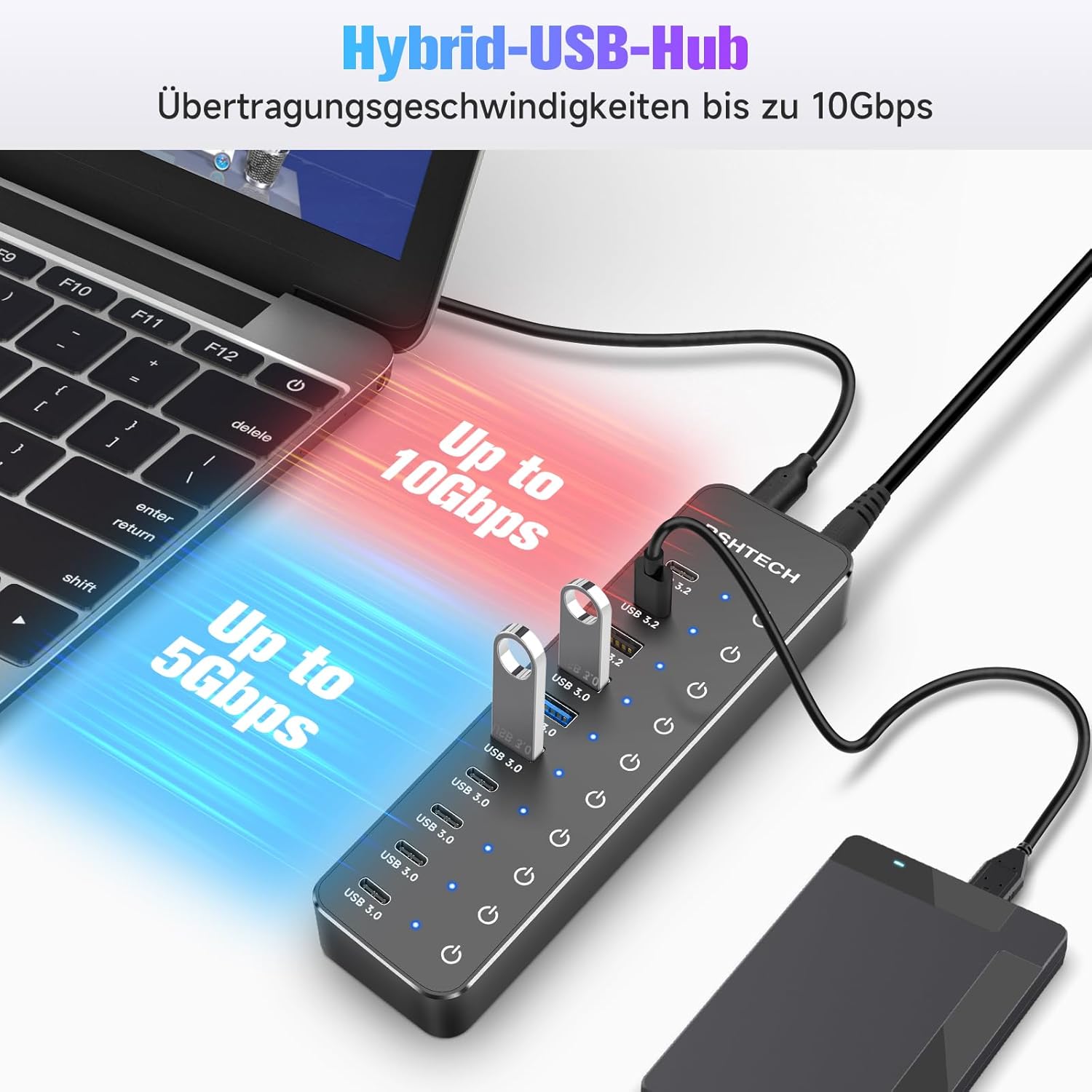 Rshtech Hub USB Alimentato 10 Porte 60W - immagine 5