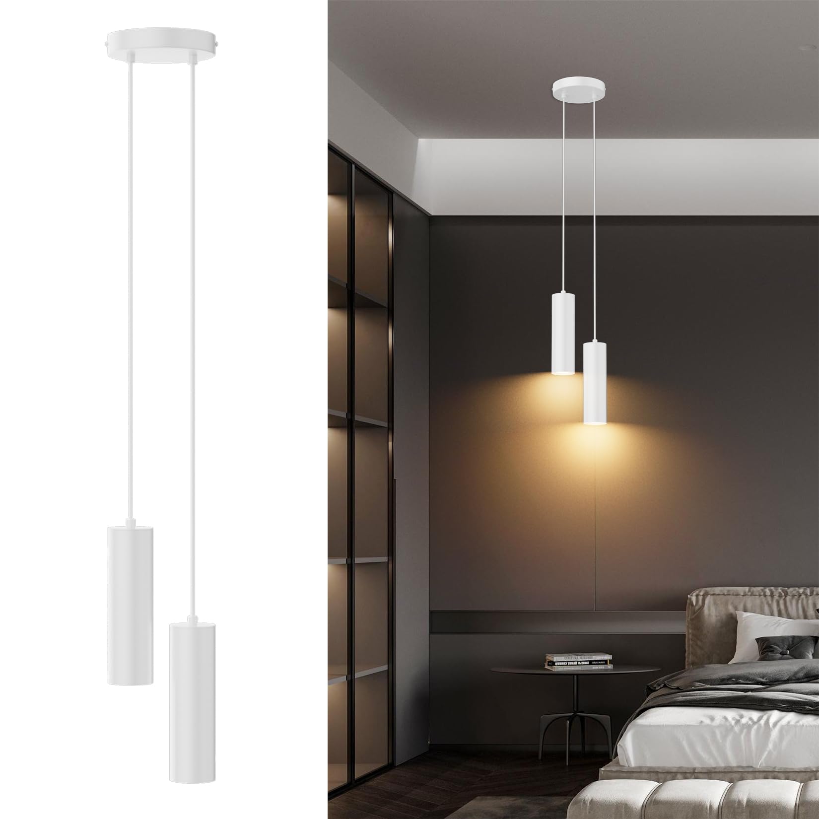 Klighten Lampada a Sospensione Cilindro GU10, 2 Luci, Bianco