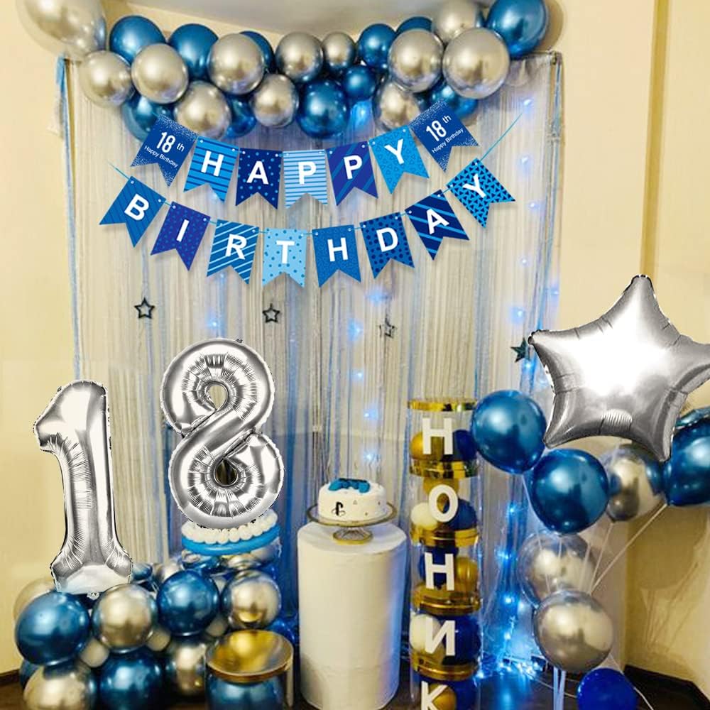 Palloncini 18 Anni Compleanno con Striscione, Blu Argento - immagine 3