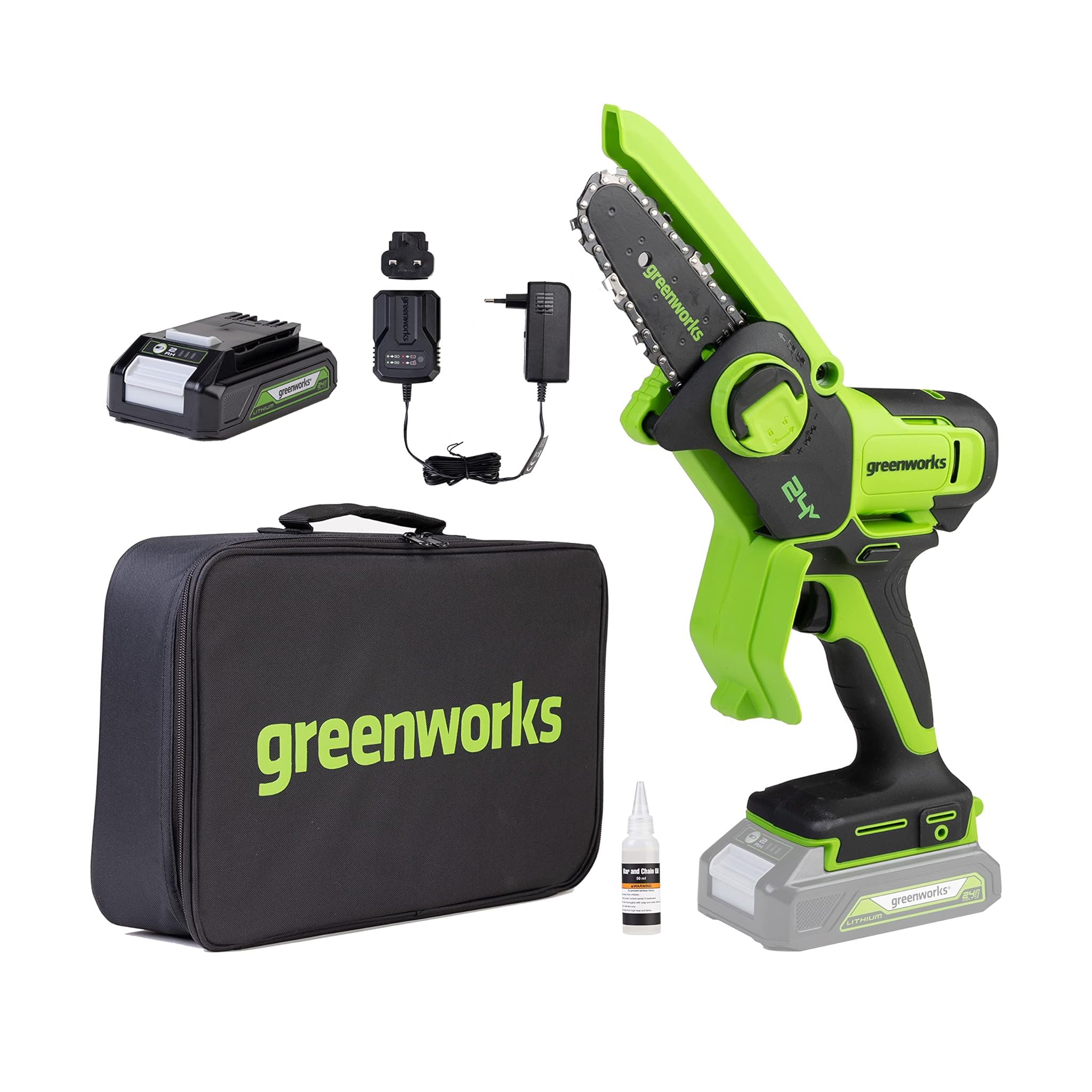 Greenworks Mini Motosega a Batteria 10cm 24V