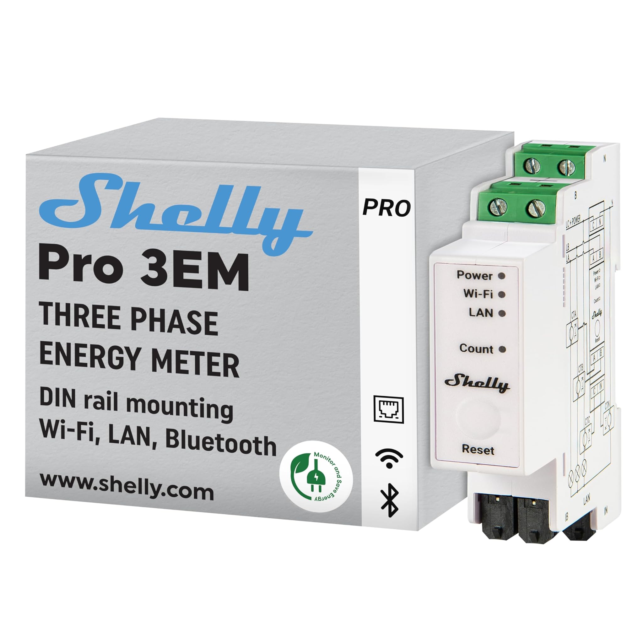 Shelly Pro 3EM (120A) - Contatore Energia Digitale Trifase