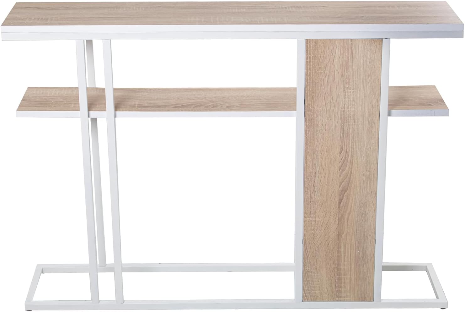 DRW Tavolo di Ingresso in Legno e Metallo Rovere 120x25x82cm, Quercia e Bianco