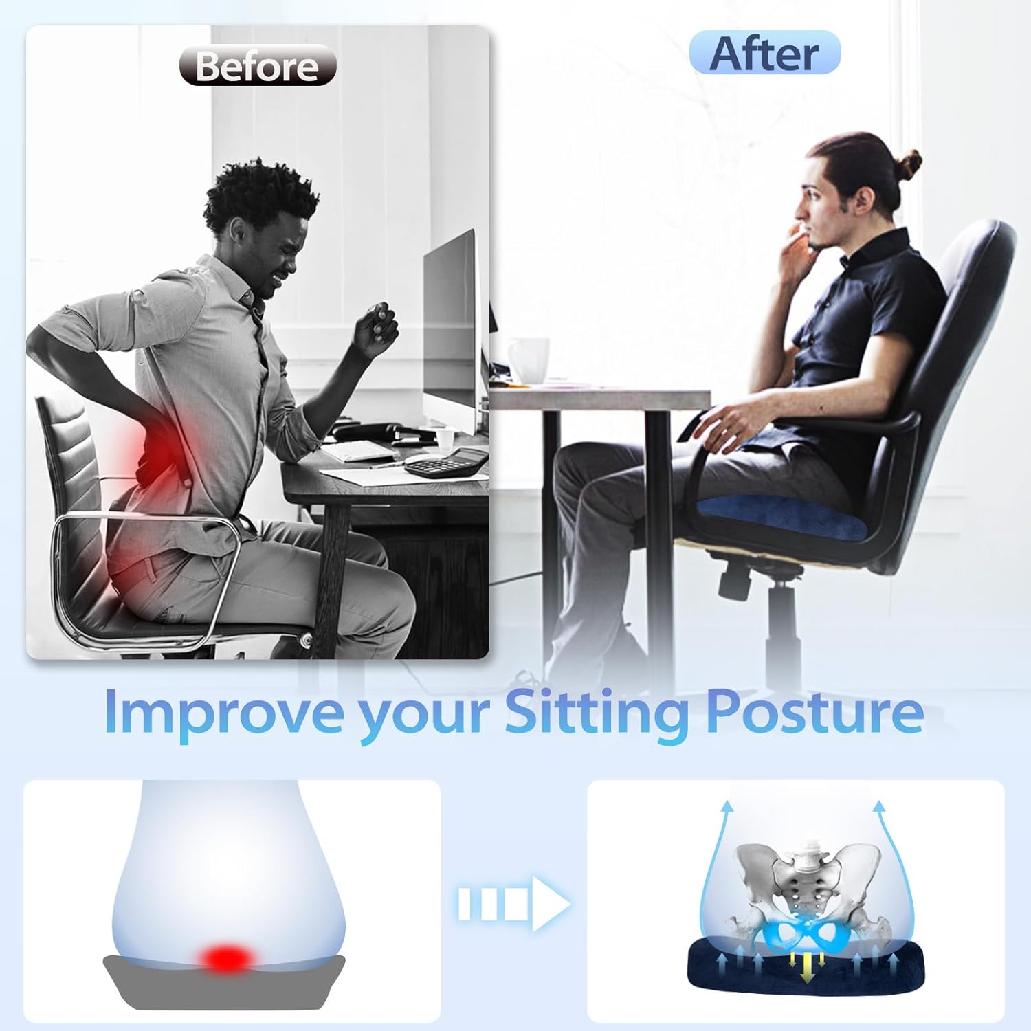 Homca Cuscino Sedia Ergonomico Memory Foam 45x40x9cm - immagine 4