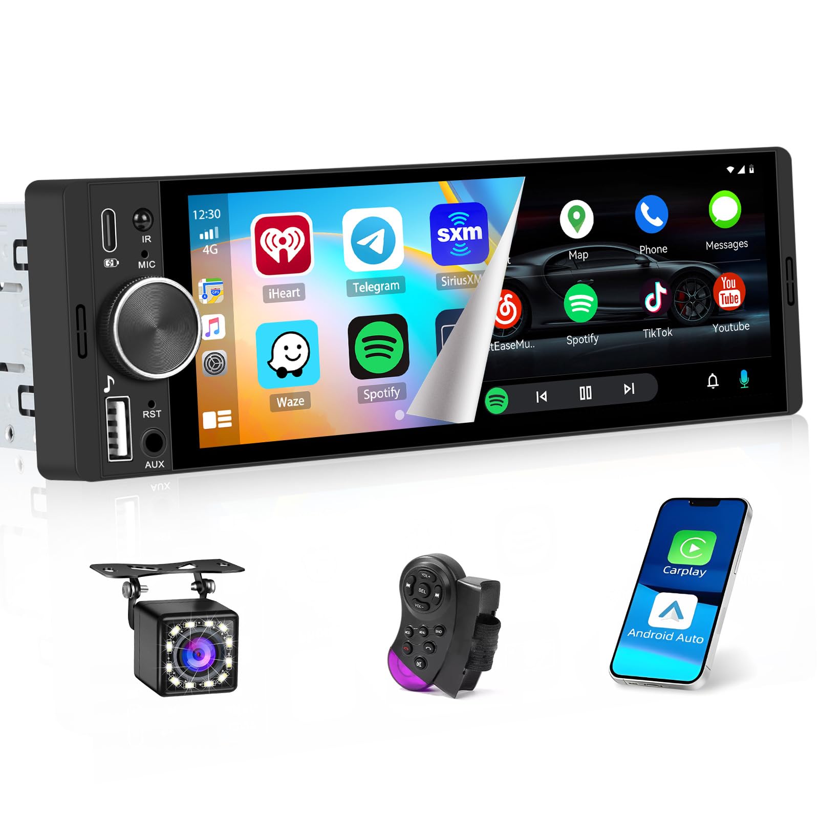 Hikity Autoradio Bluetooth 1 DIN con Touch Screen 6,28 Pollici