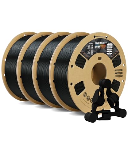 OVERTURE Filamento PETG 1.75mm, 4kg Bobina(8.8lbs), Neatly Wound Durevole PETG Filament per Stampante 3D, Precisione Dimensionale +/- 0.02 mm, 3D Printer Filamento (Nero 1kg*4)