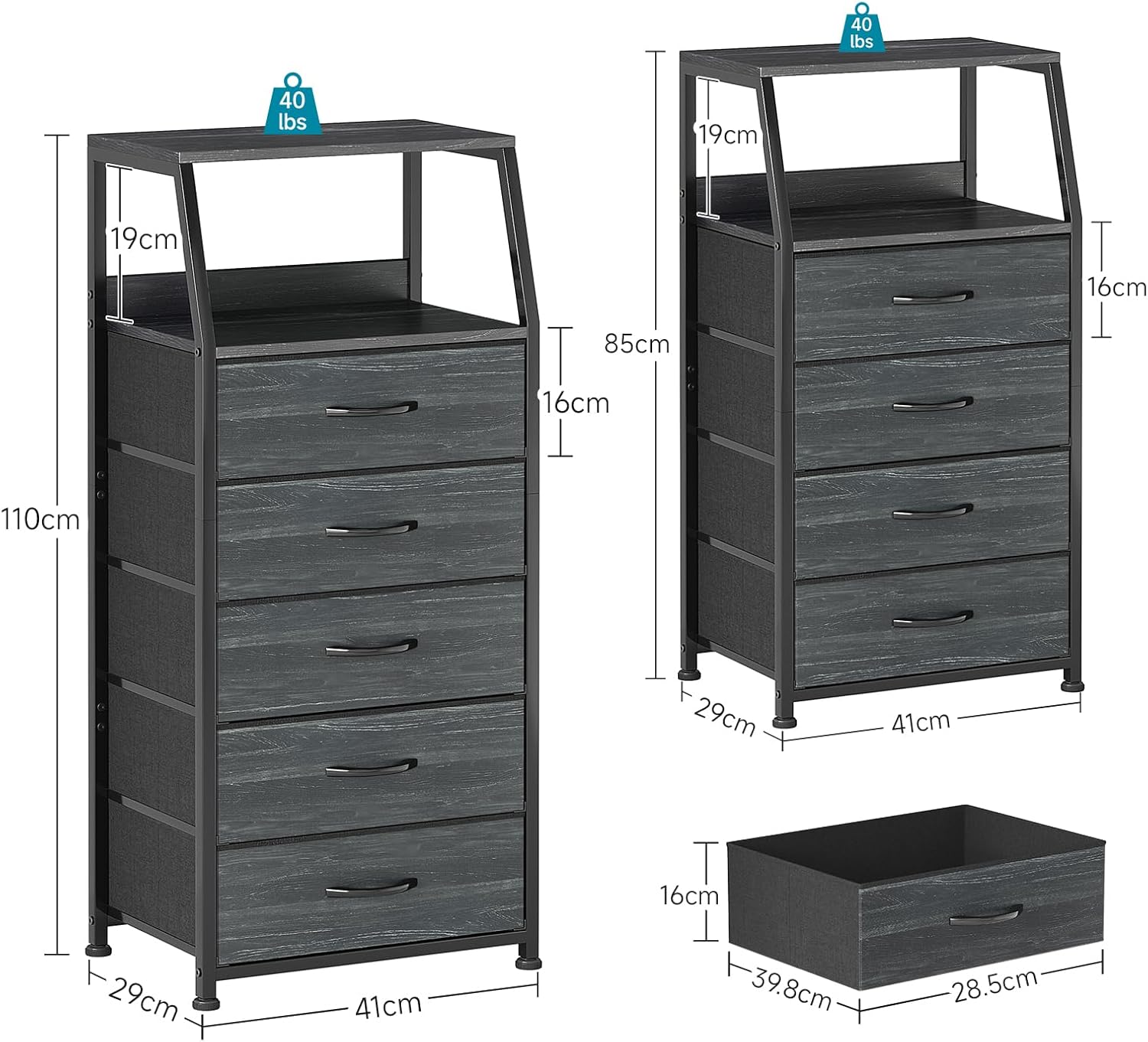 Caiyun Comodino con 5 Cassetti - immagine 3