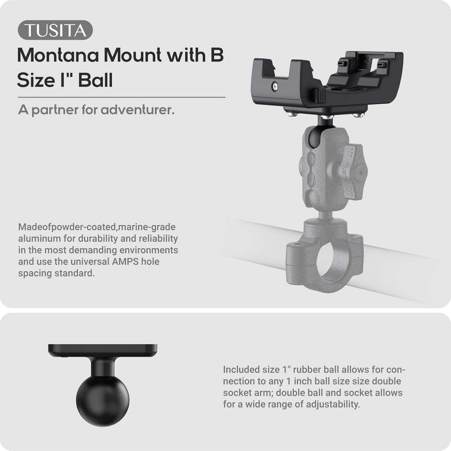 Tusita GPS Supporto per Montaggio con Sfera 1" - immagine 2