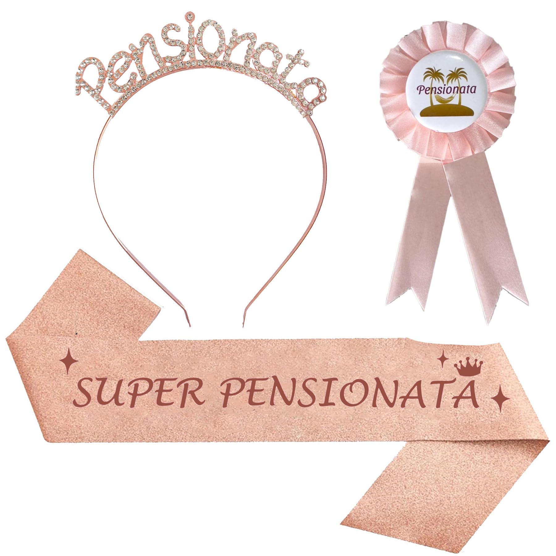 3Pcs Regalo Pensionata: Fascia, Spilla, Tiara 2025