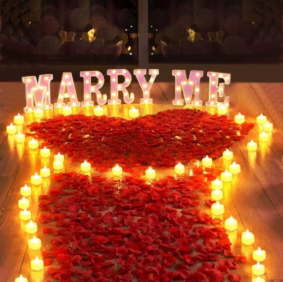 Kit Decorazione Romantica 'Marry Me' con Candele e Petali