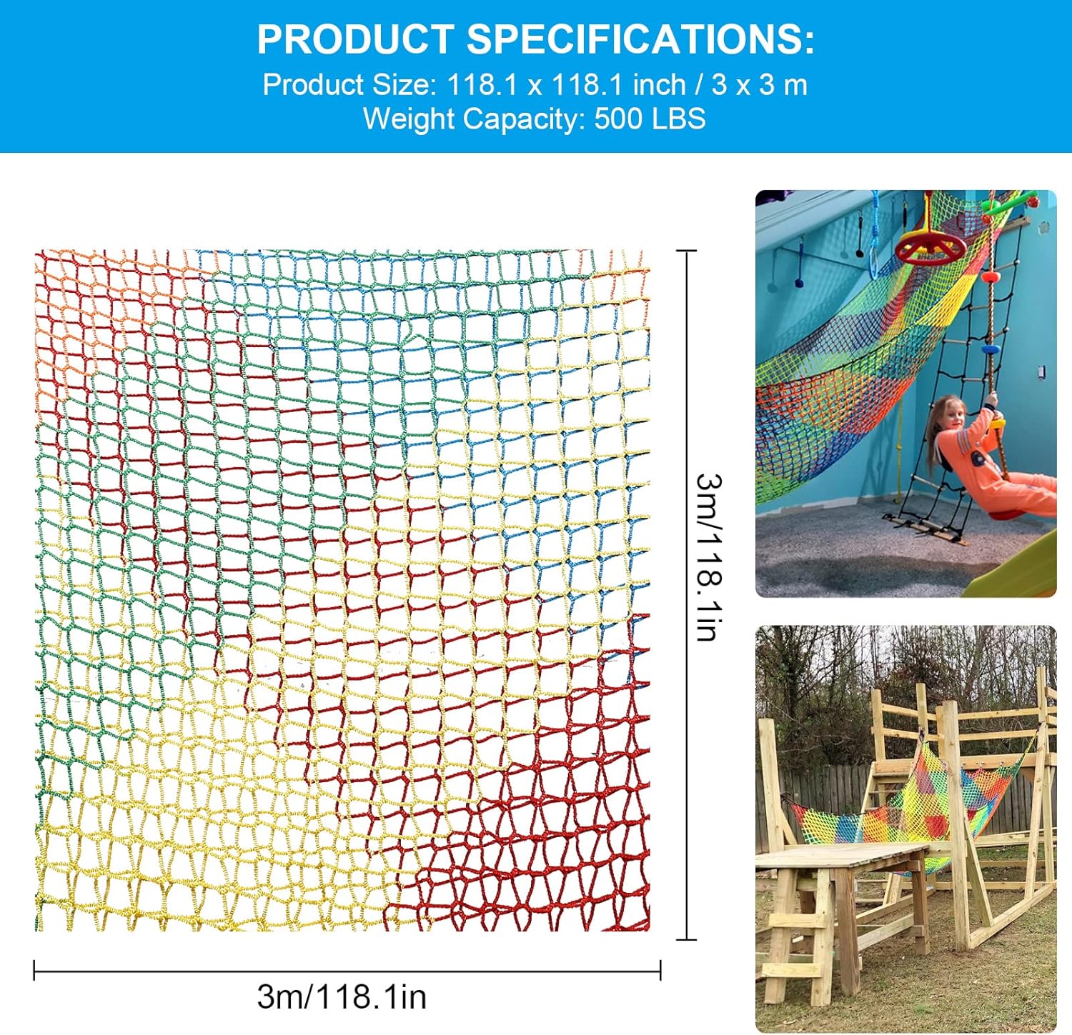 Jackfru Rete da Arrampicata Parco Giochi Arcobaleno 3x3m - immagine 7