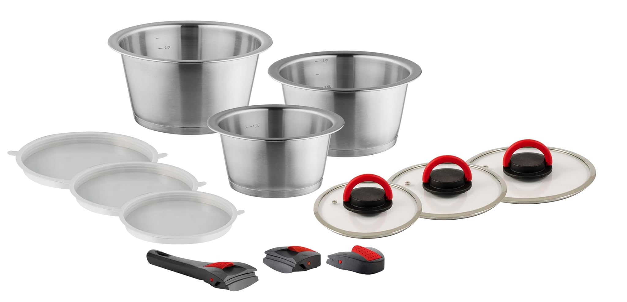 Set Pentole in Acciaio Inox 12 Pezzi con Manico Rimovibile