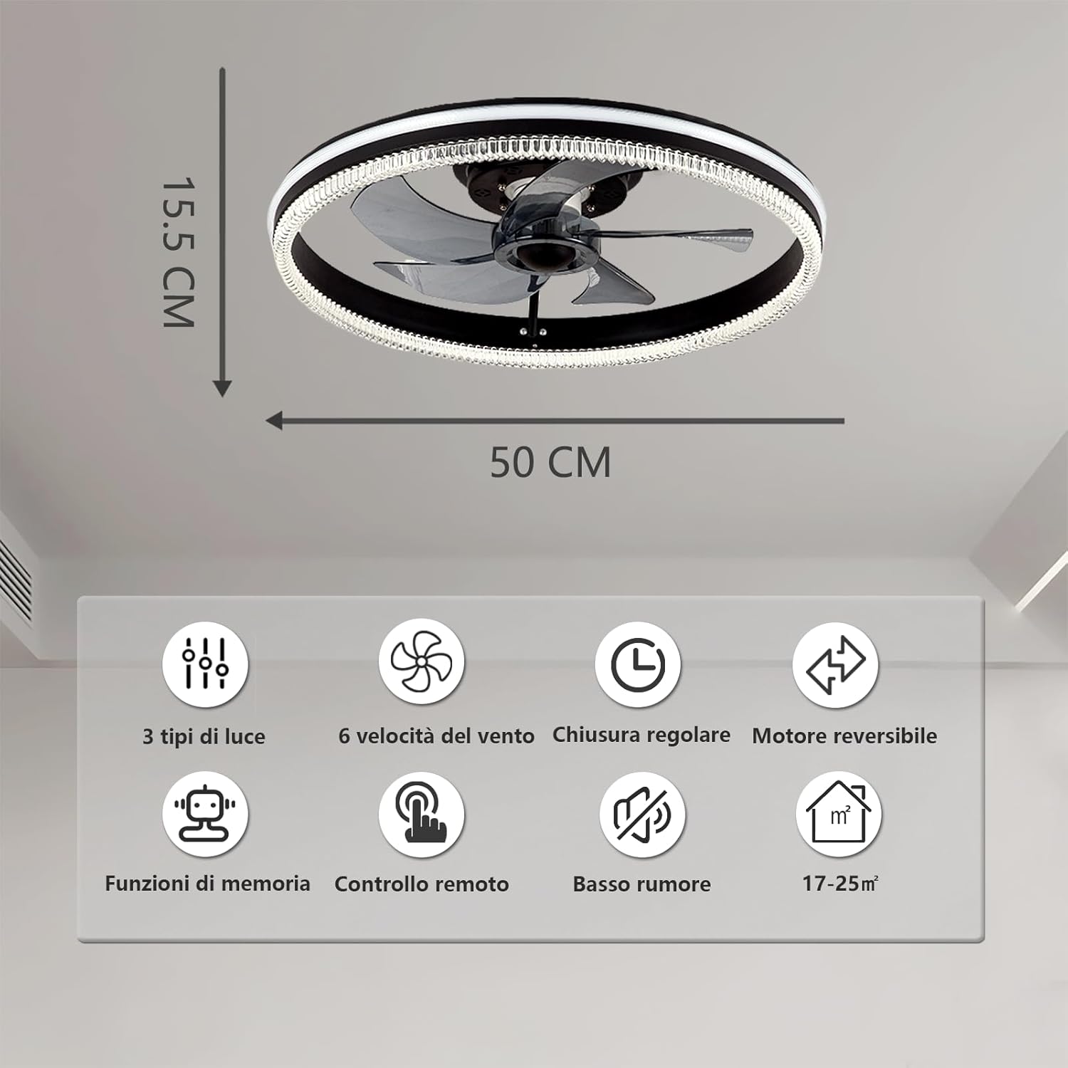 Ventilatore da Soffitto 50CM con Luci e Telecomando - immagine 6