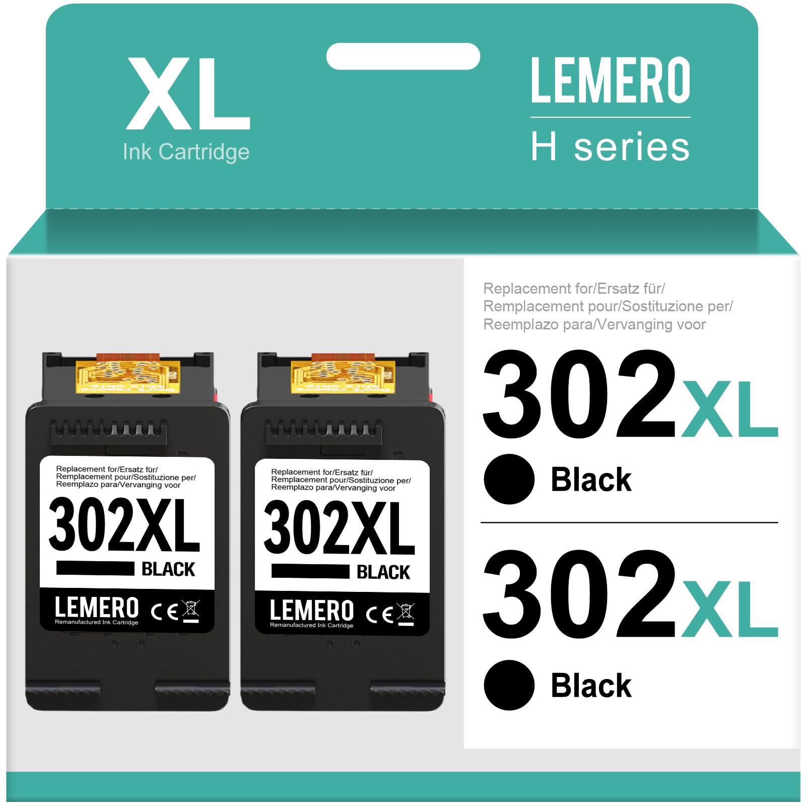 Lemero 302XL Cartucce Nere Compatibili HP 302 (2-Pack)