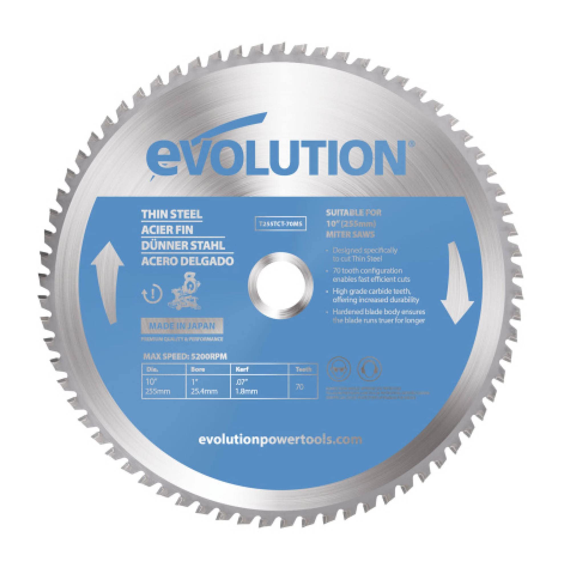 Evolution T255TCT-70MS - Lama 255mm per Acciaio Sottile