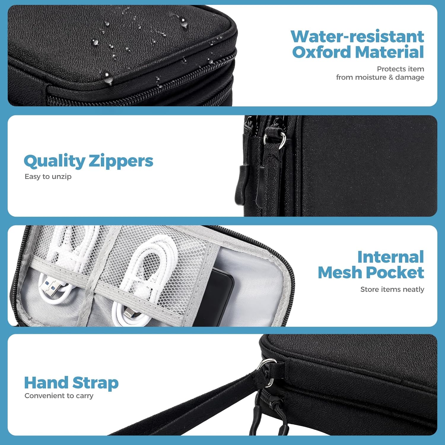 ProCase Porta Cavi da Viaggio a 3 Strati, Nero/S - immagine 3