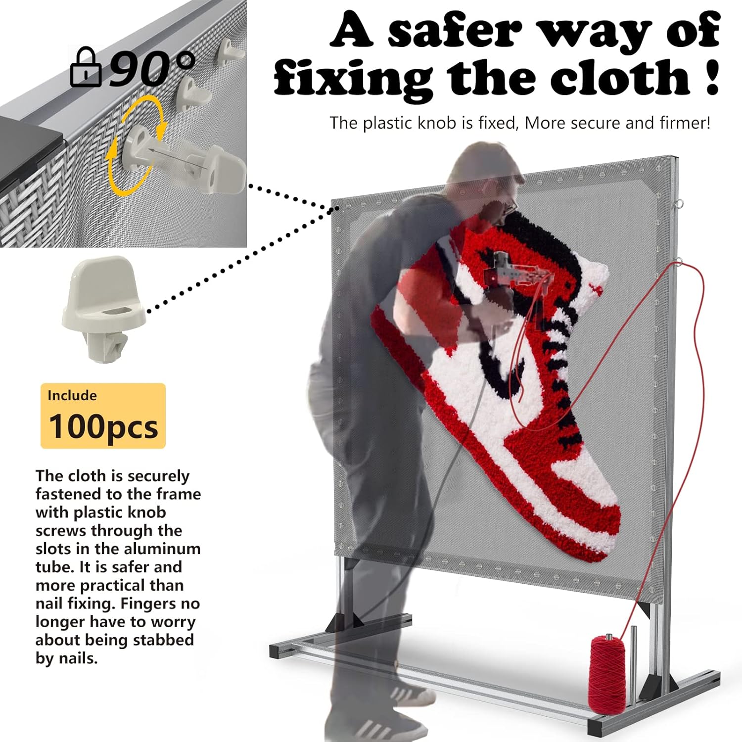 NODOCA Kit Tufting Telaio in Alluminio Metallo 135cm - immagine 3