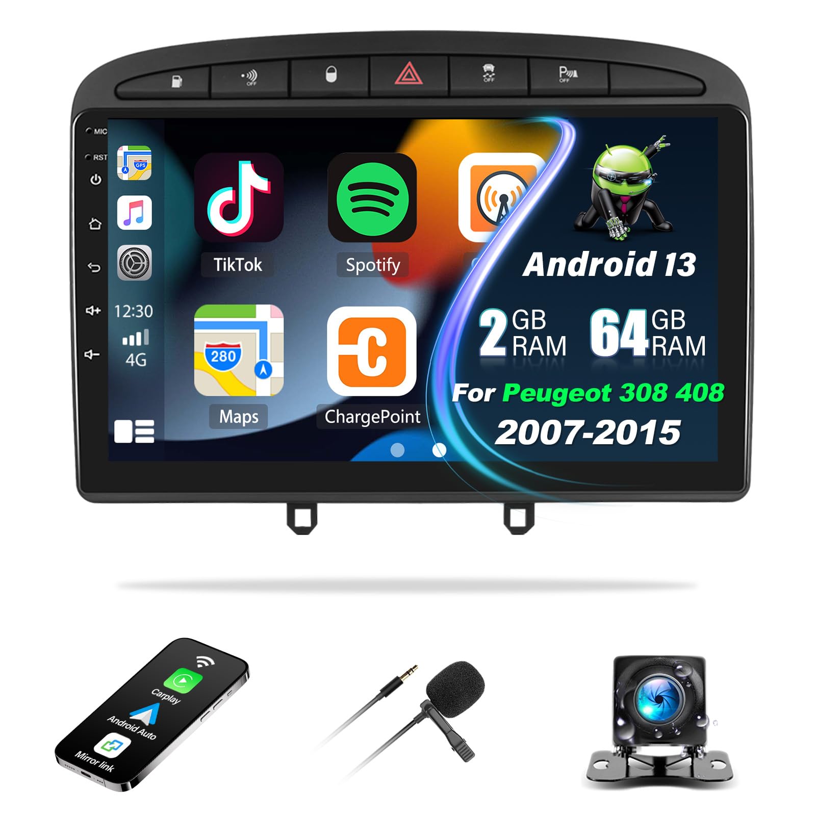 Autoradio Android 13 per Peugeot 408/308/308SW (2007-2013)