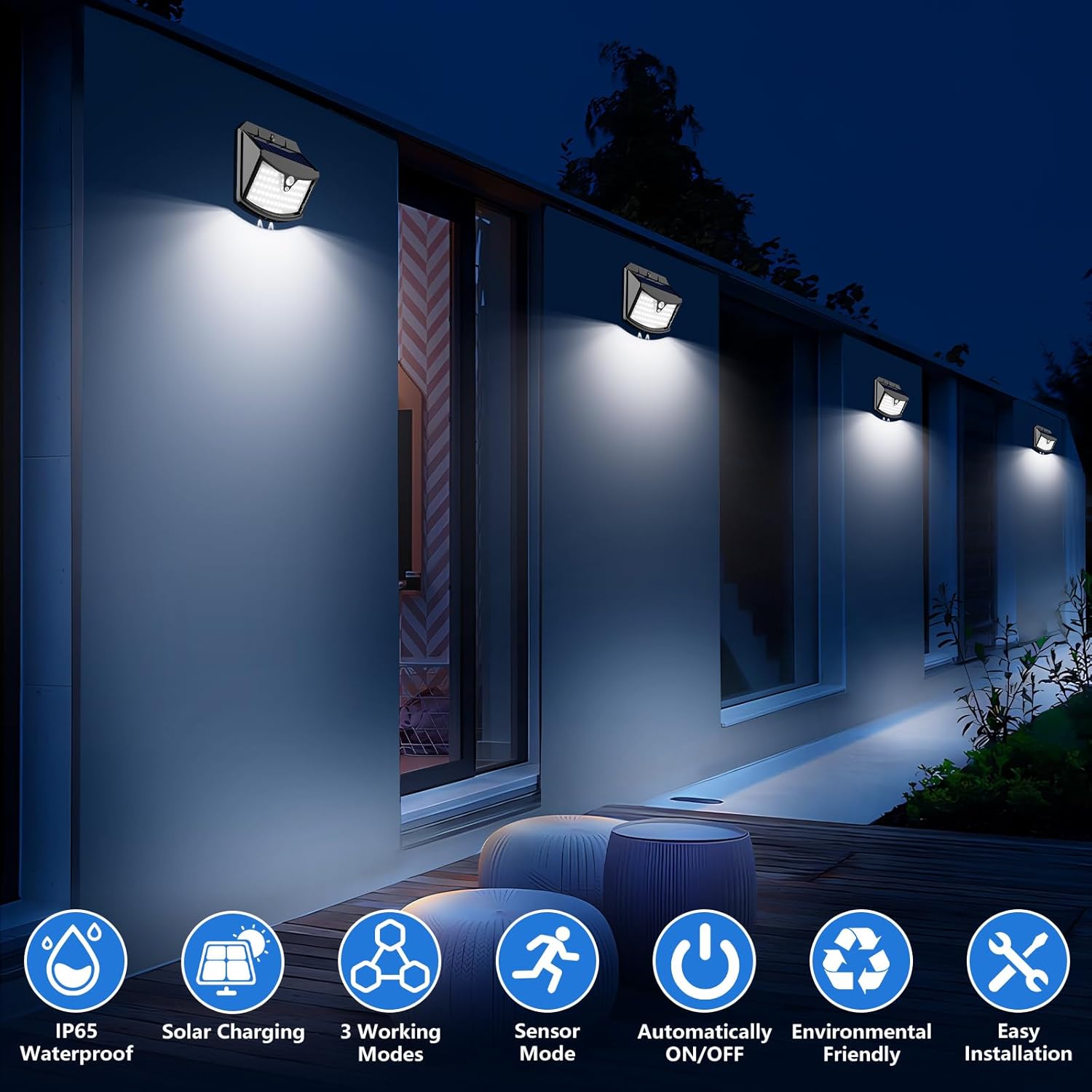 Luce Solare Led Esterno IP65 con Sensore di Movimento, 8 Pezzi - immagine 2