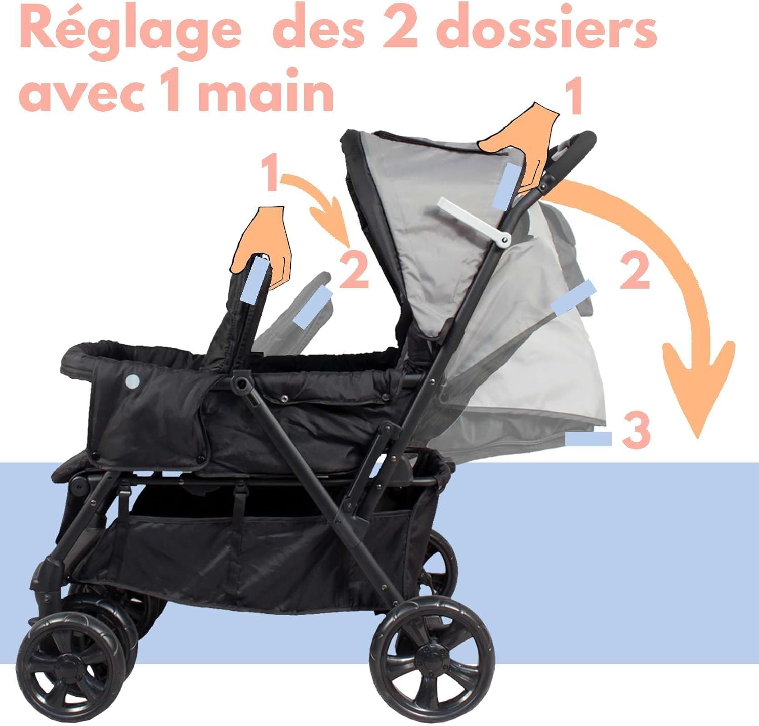 Bambisol Passeggino Doppio Pieghevole Grigio Nero - immagine 5