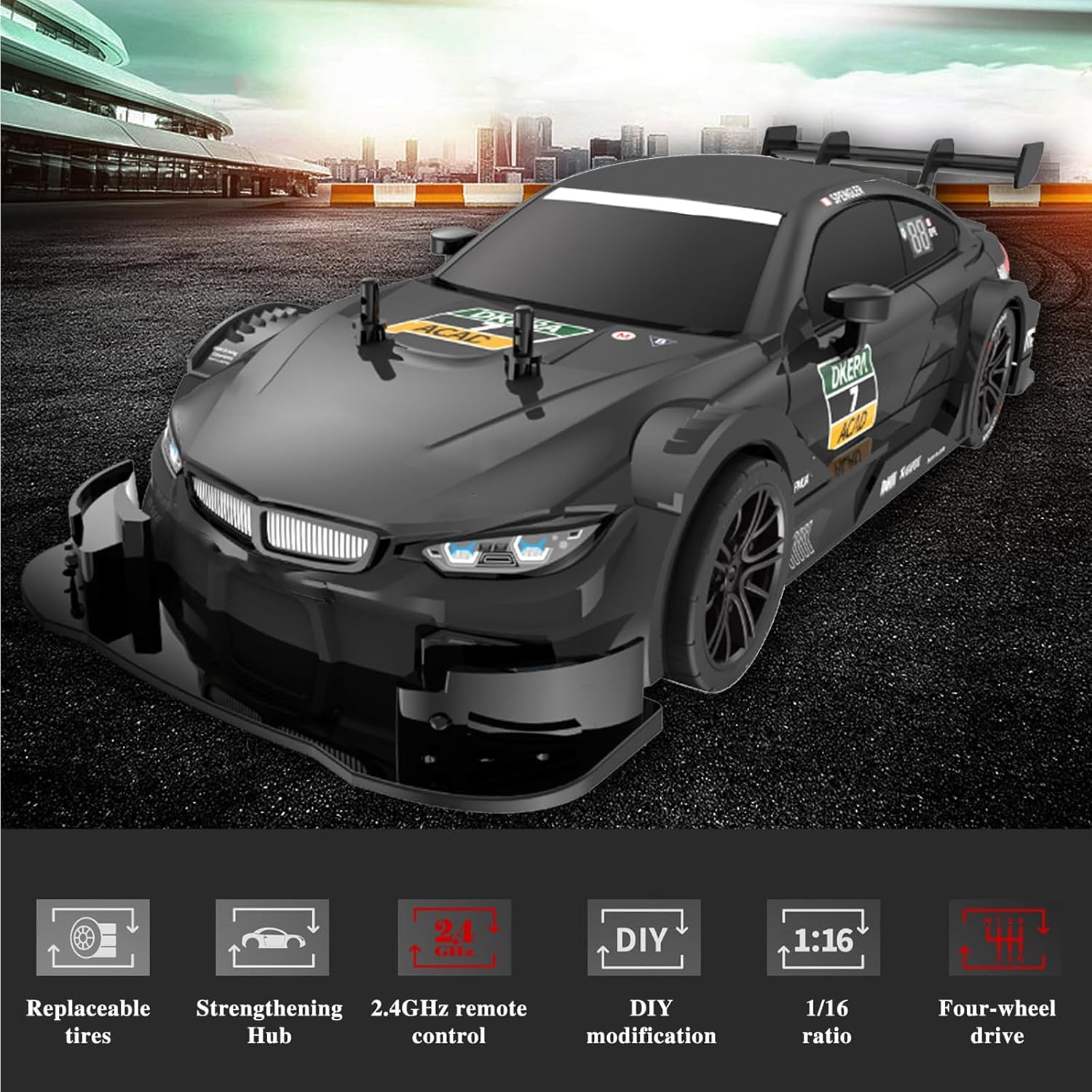 Goolsky Auto da Corsa Telecomandata 1/16 2.4GHz 4WD, Nero - immagine 2