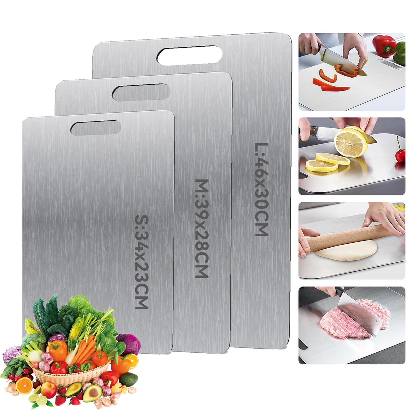 3 Pezzi Tagliere Acciaio Inox Senza BPA