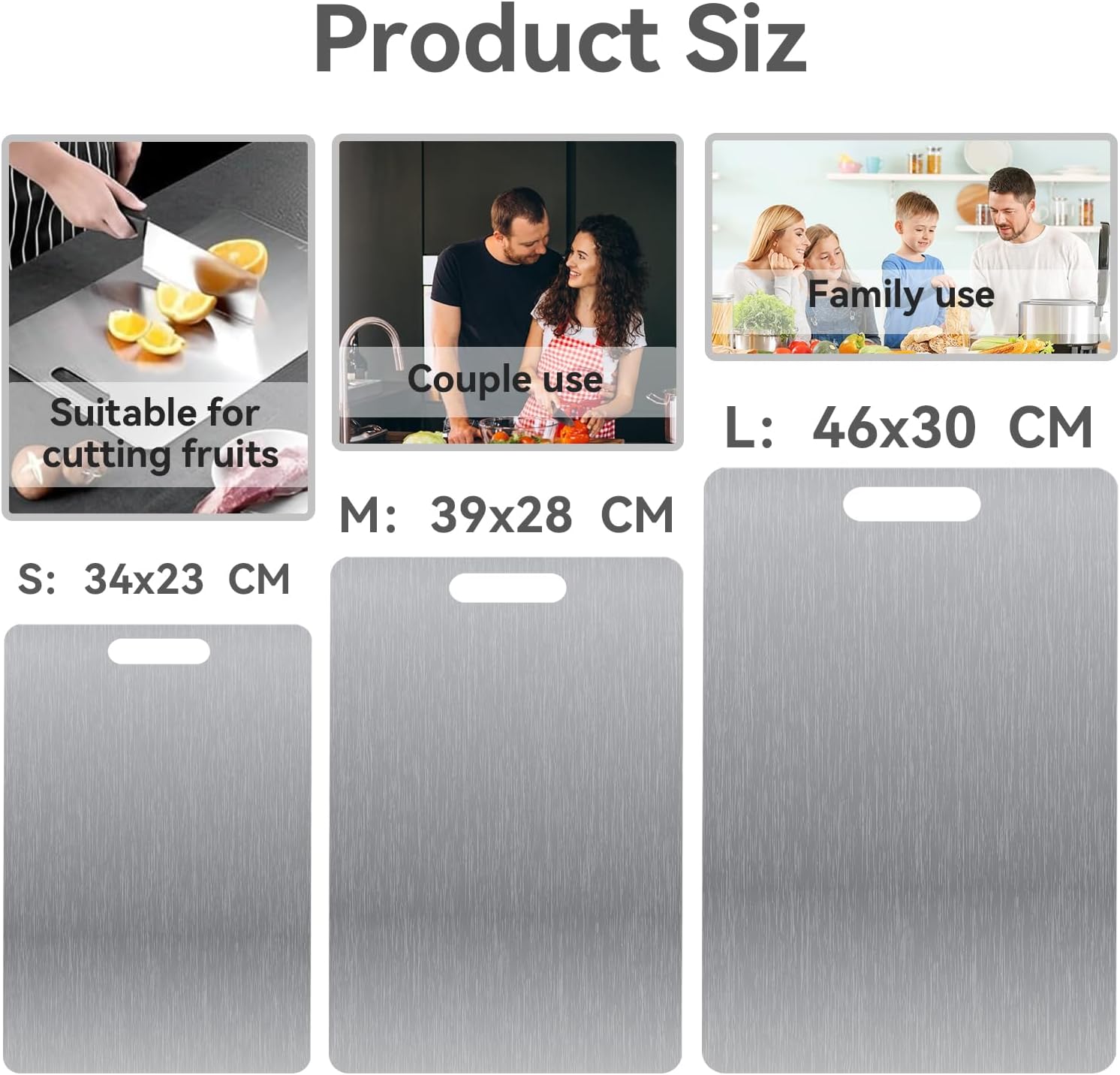 3 Pezzi Tagliere Acciaio Inox Senza BPA - immagine 2