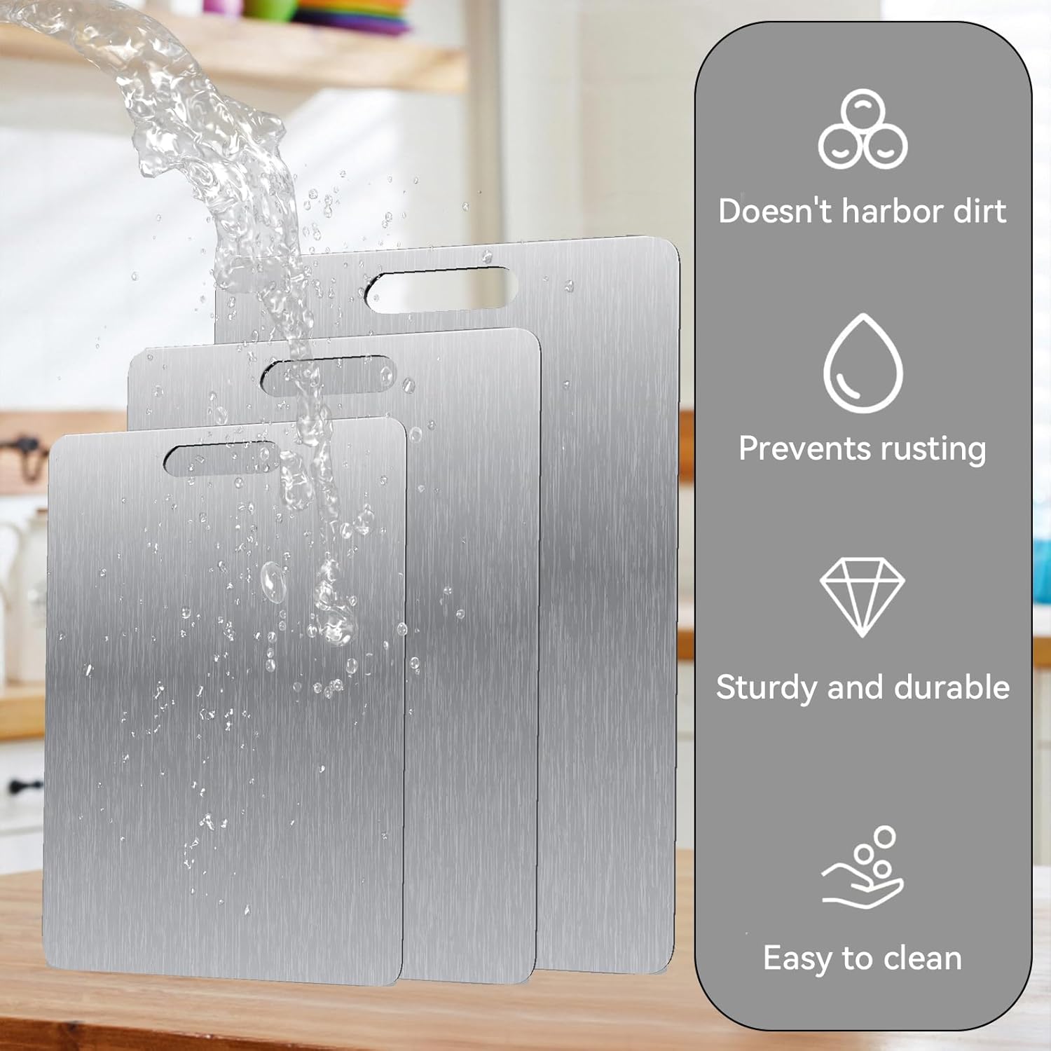 3 Pezzi Tagliere Acciaio Inox Senza BPA - immagine 4