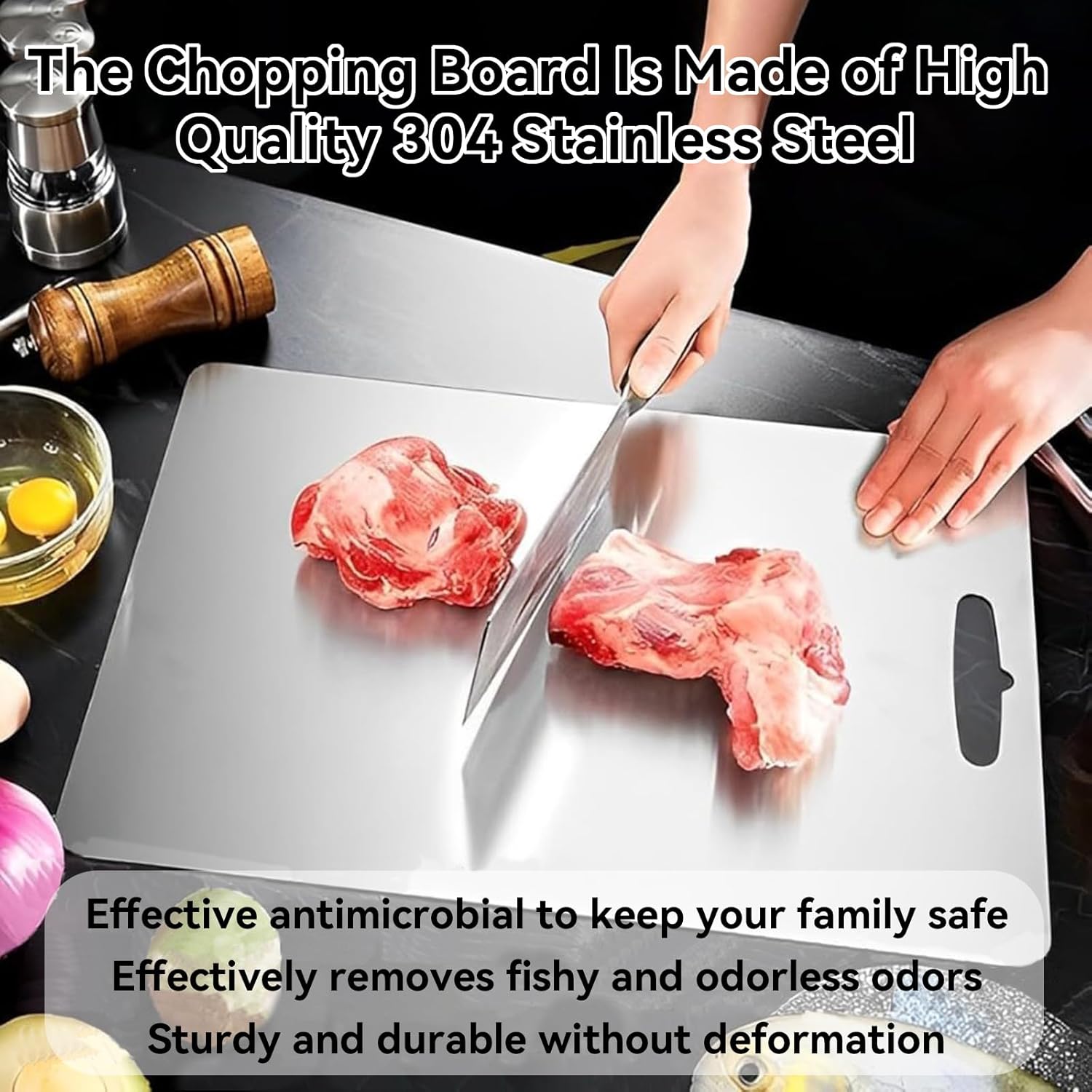 3 Pezzi Tagliere Acciaio Inox Senza BPA - immagine 5