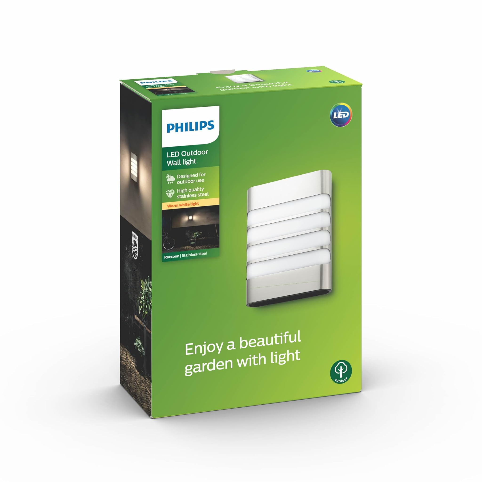 Philips 172734716 Raccoon Lampada da Parete a LED per Esterni, Acciaio Inox